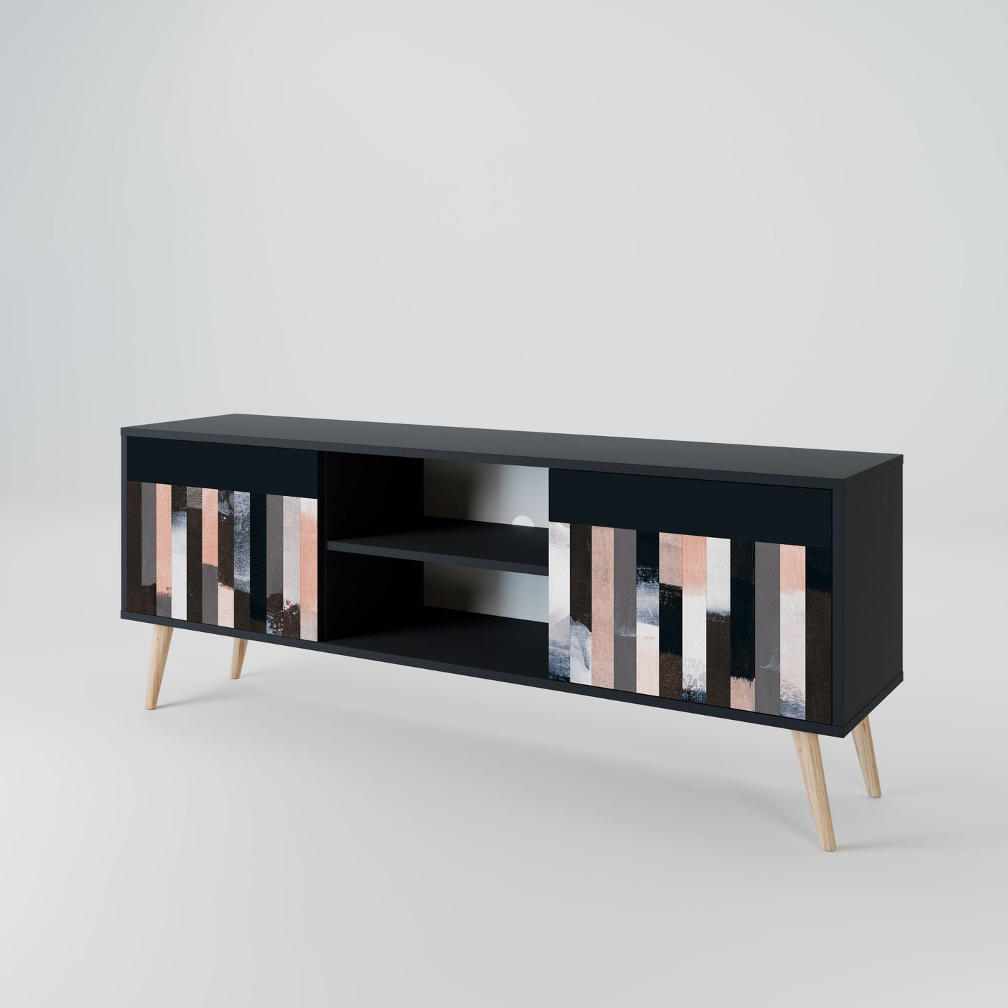 COLLAGE OF RECTANGLES 2-Door TV Stand in Black Finish