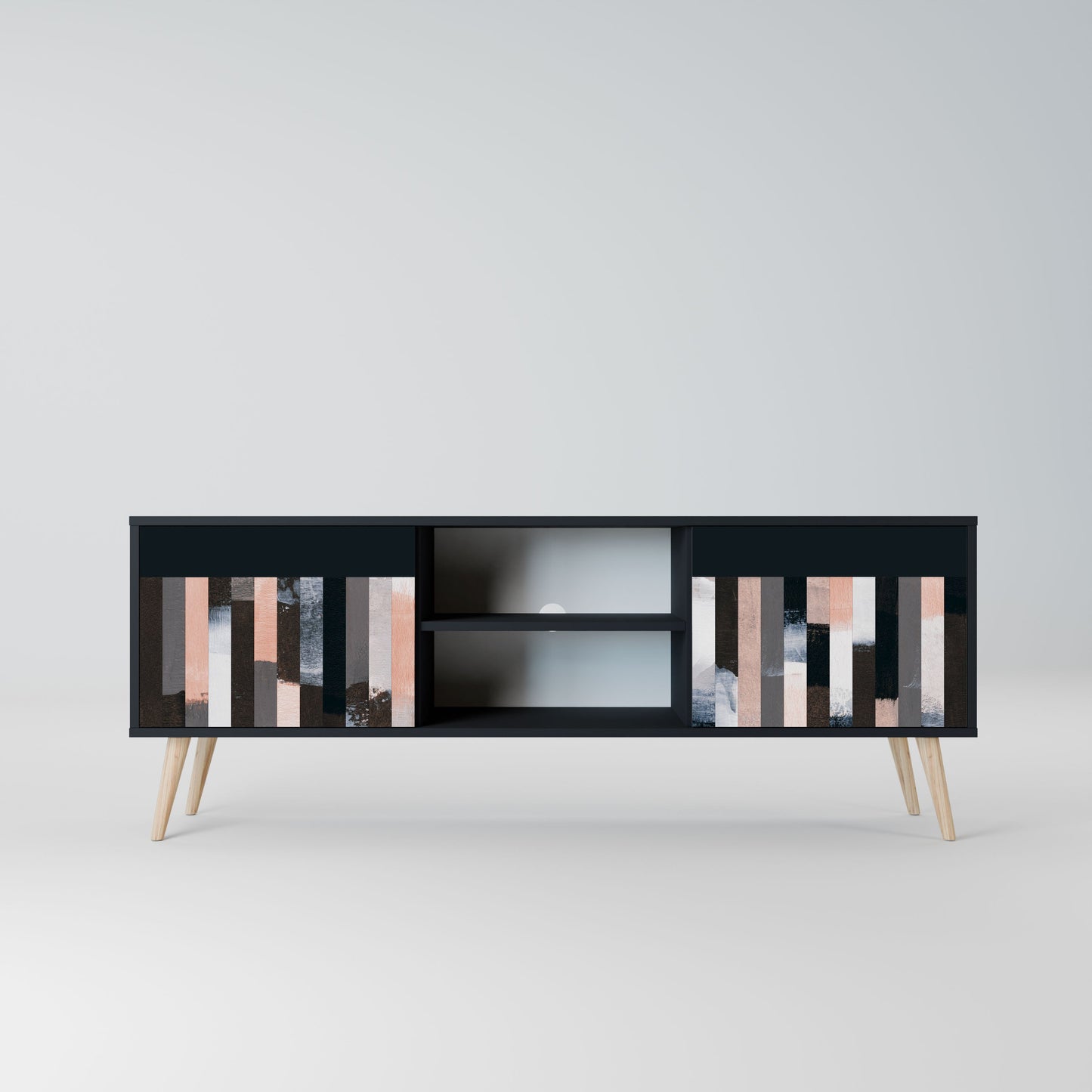 COLLAGE OF RECTANGLES 2-Door TV Stand in Black Finish