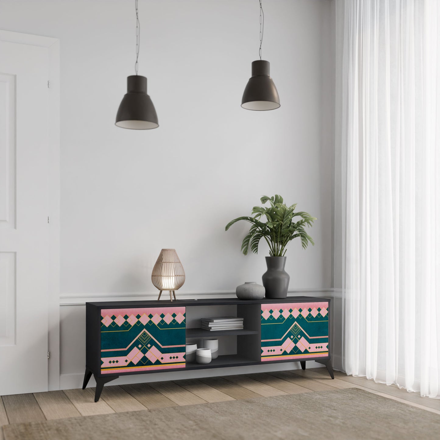 ROYAL COMPOSITION 2-Door TV Stand in Black Finish