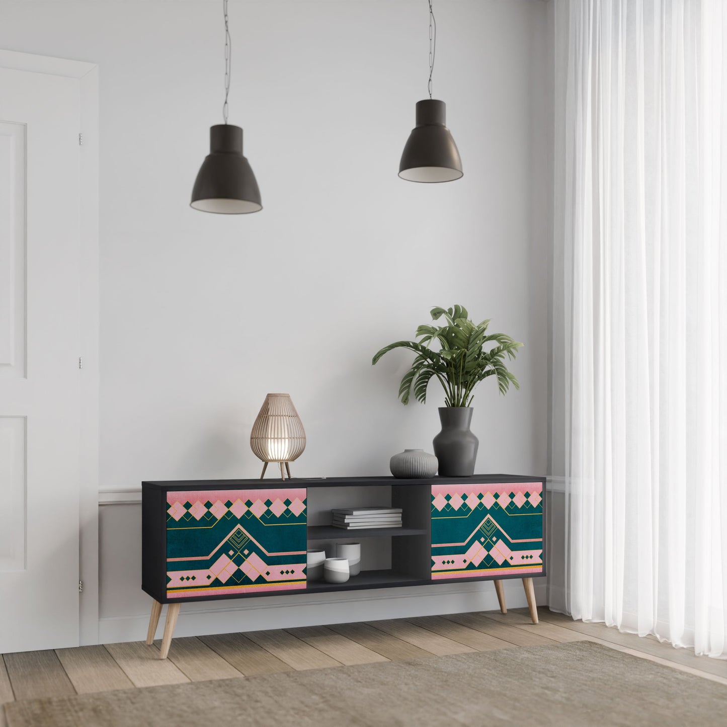 ROYAL COMPOSITION 2-Door TV Stand in Black Finish