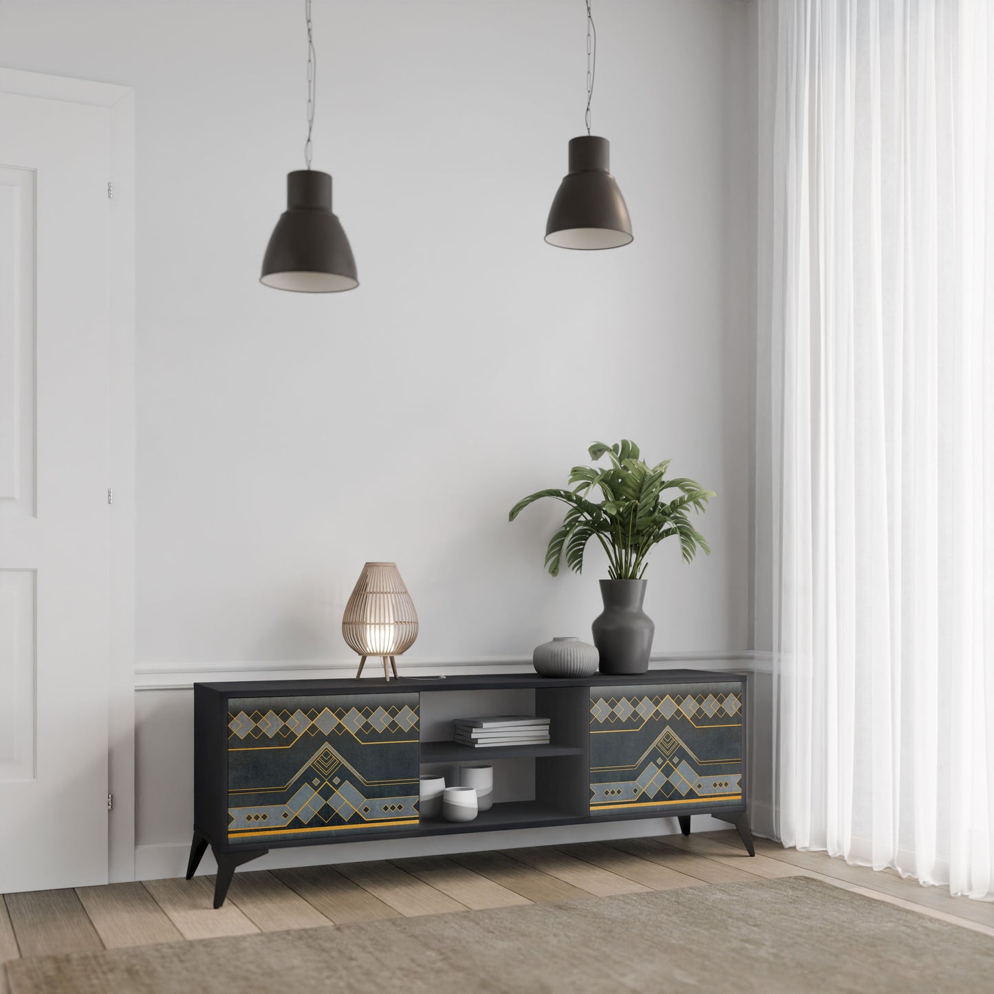 ROYAL ORDINARINESS 2-Door TV Stand in Black Finish