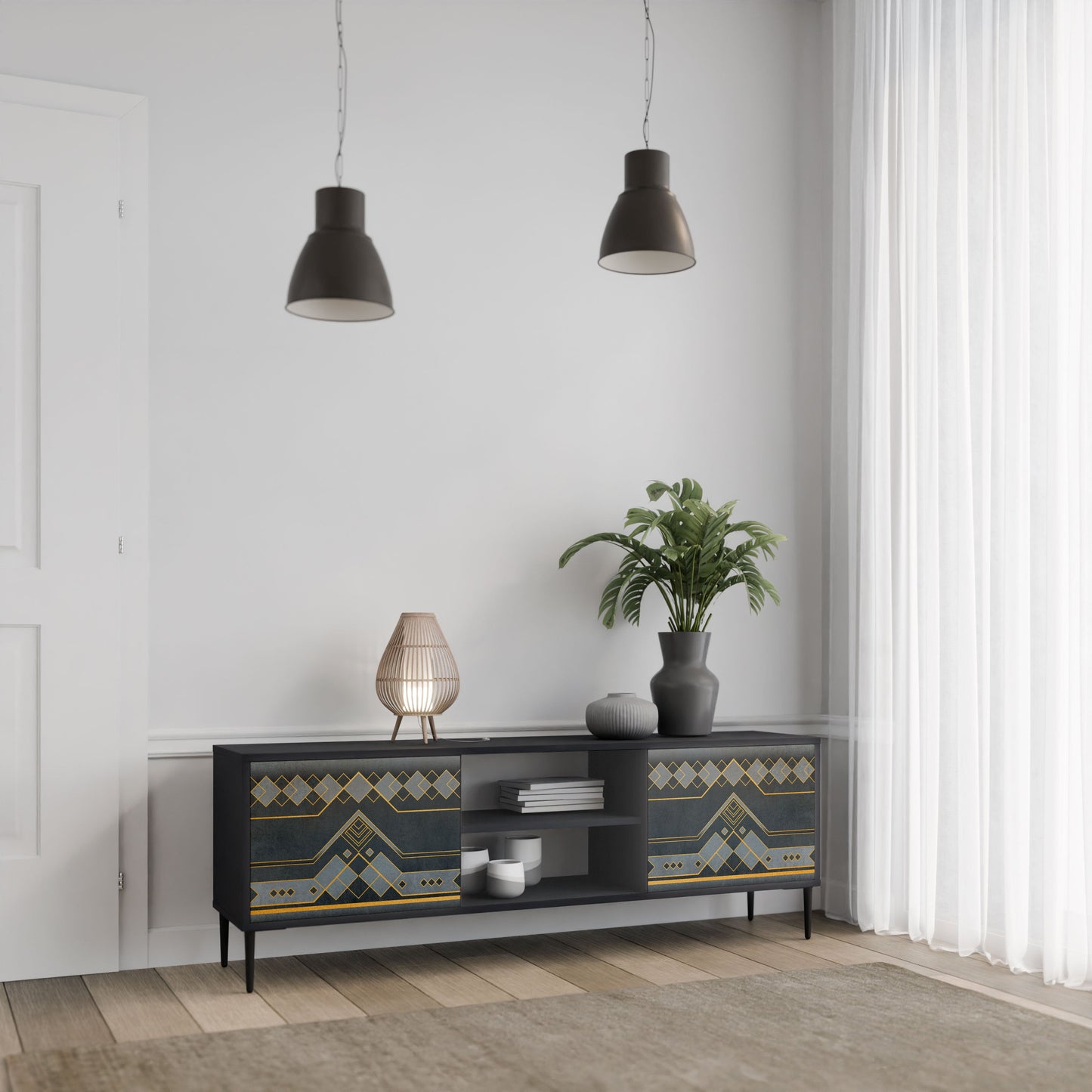 ROYAL ORDINARINESS 2-Door TV Stand in Black Finish