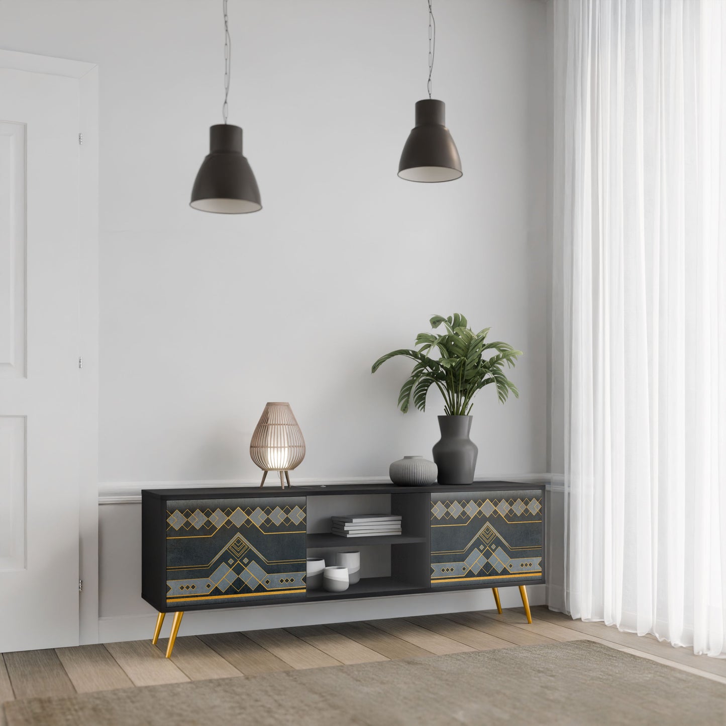 ROYAL ORDINARINESS 2-Door TV Stand in Black Finish