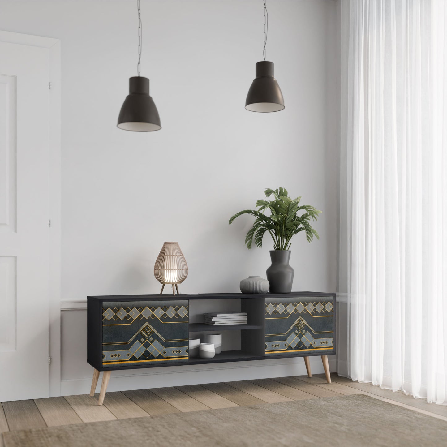 ROYAL ORDINARINESS 2-Door TV Stand in Black Finish
