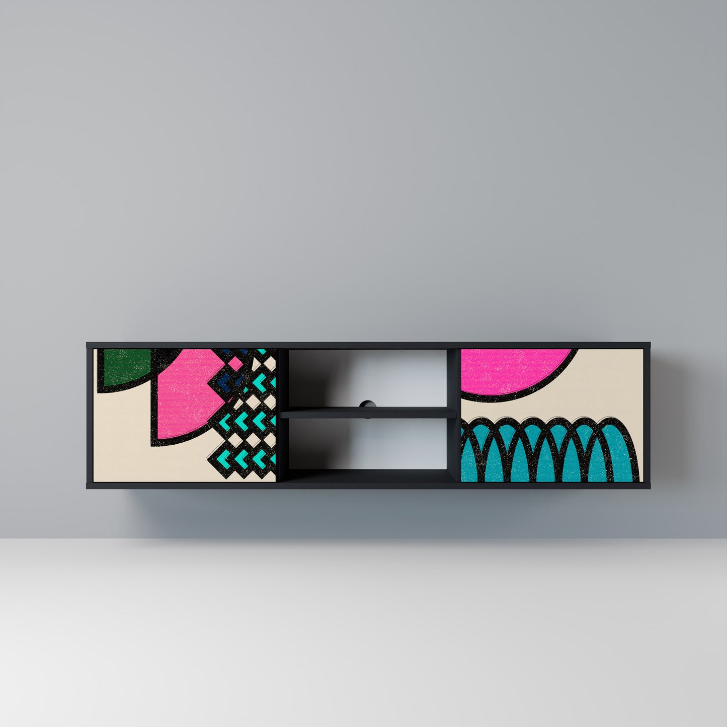 GEOMETRIC RHAPSODY 2-Door TV Stand in Black Finish