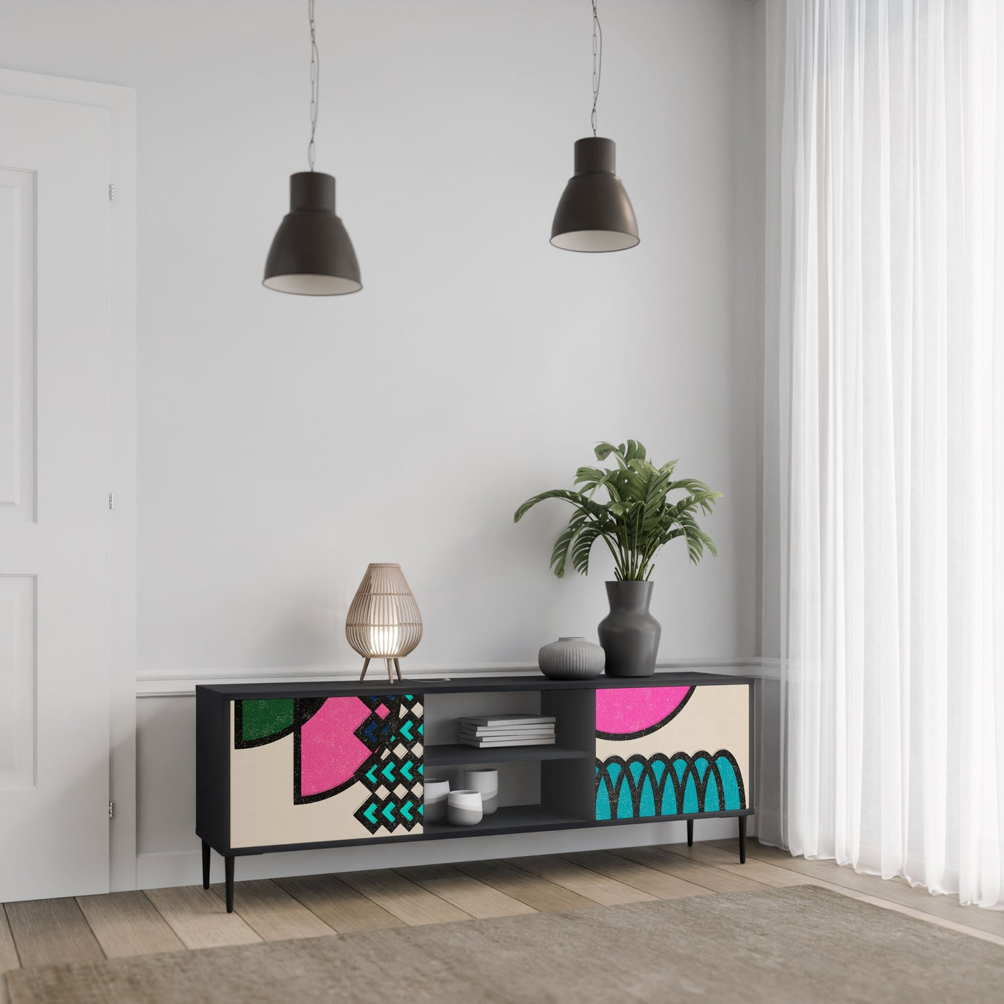 Mobile TV GEOMETRIC RHAPSODY a 2 ante con finitura nera