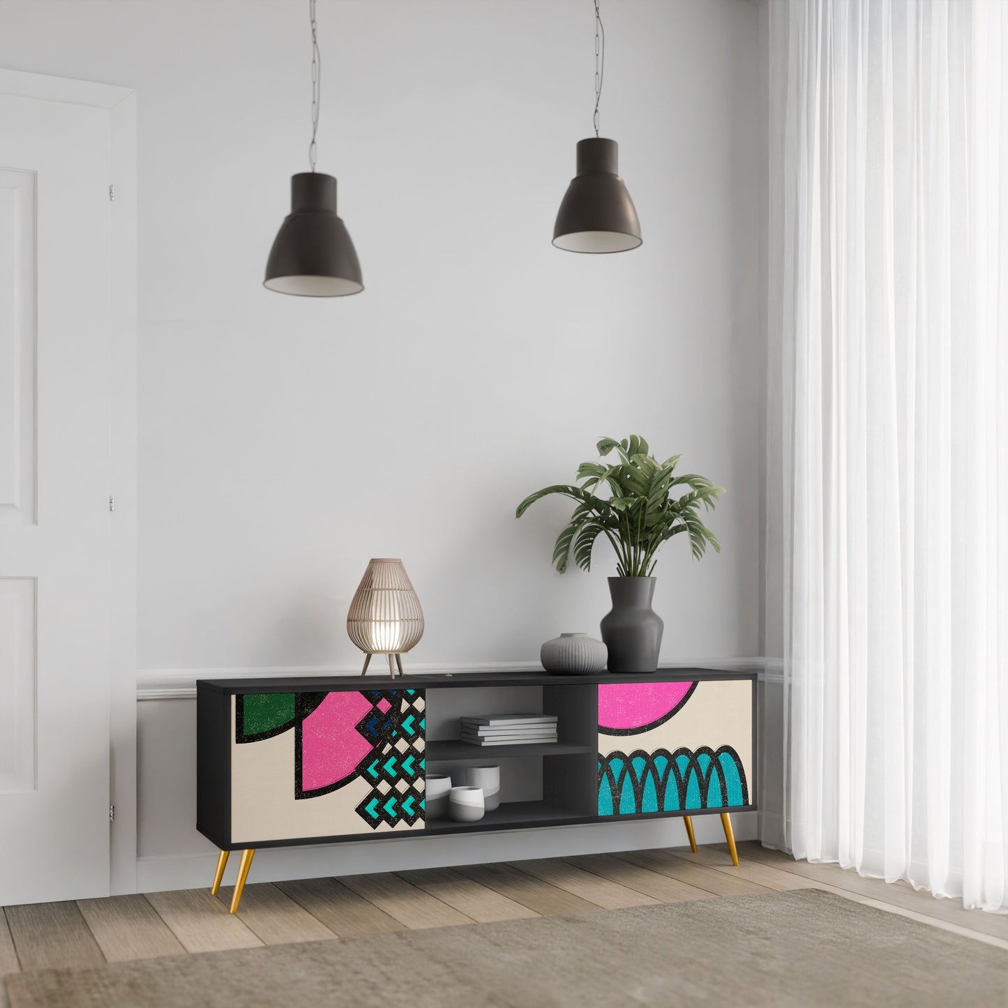 Mobile TV GEOMETRIC RHAPSODY a 2 ante con finitura nera