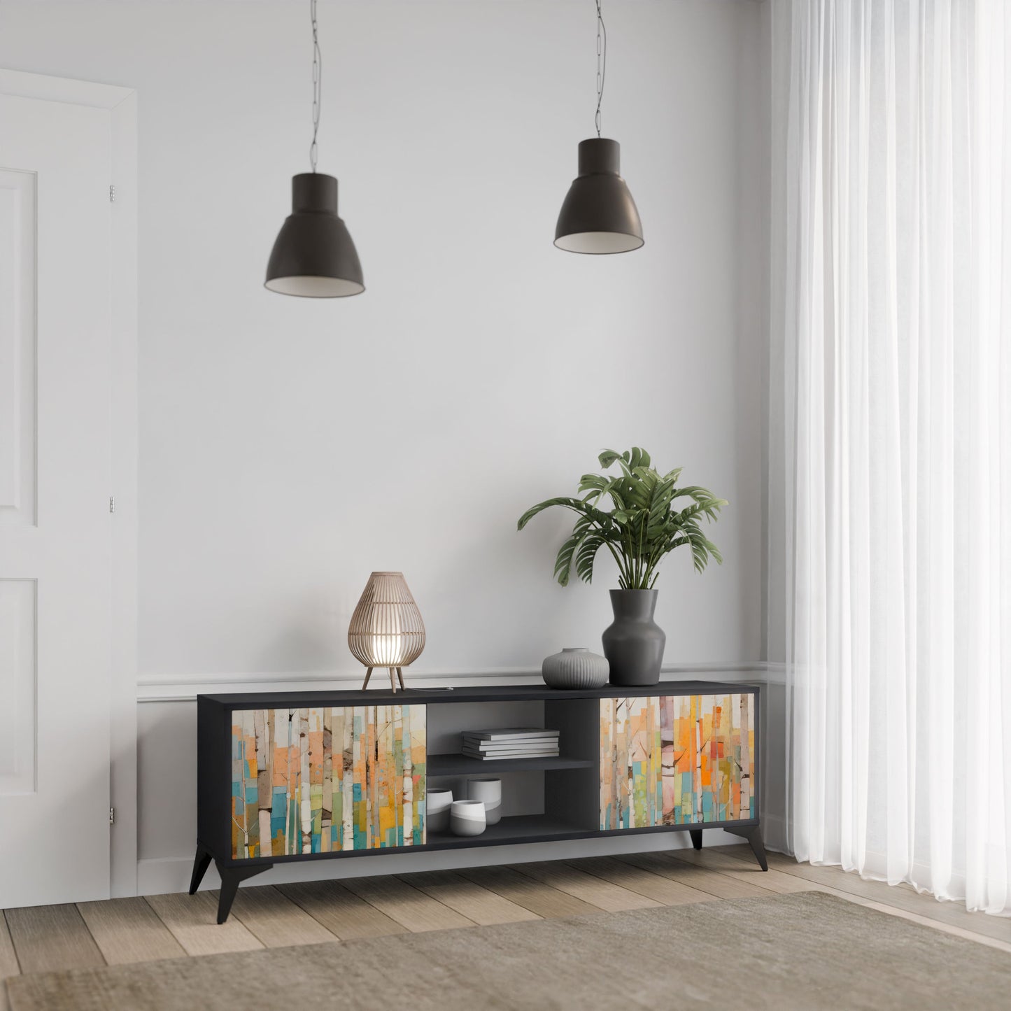 BIRCH KALEIDOSCOPE 2-Door TV Stand in Black Finish