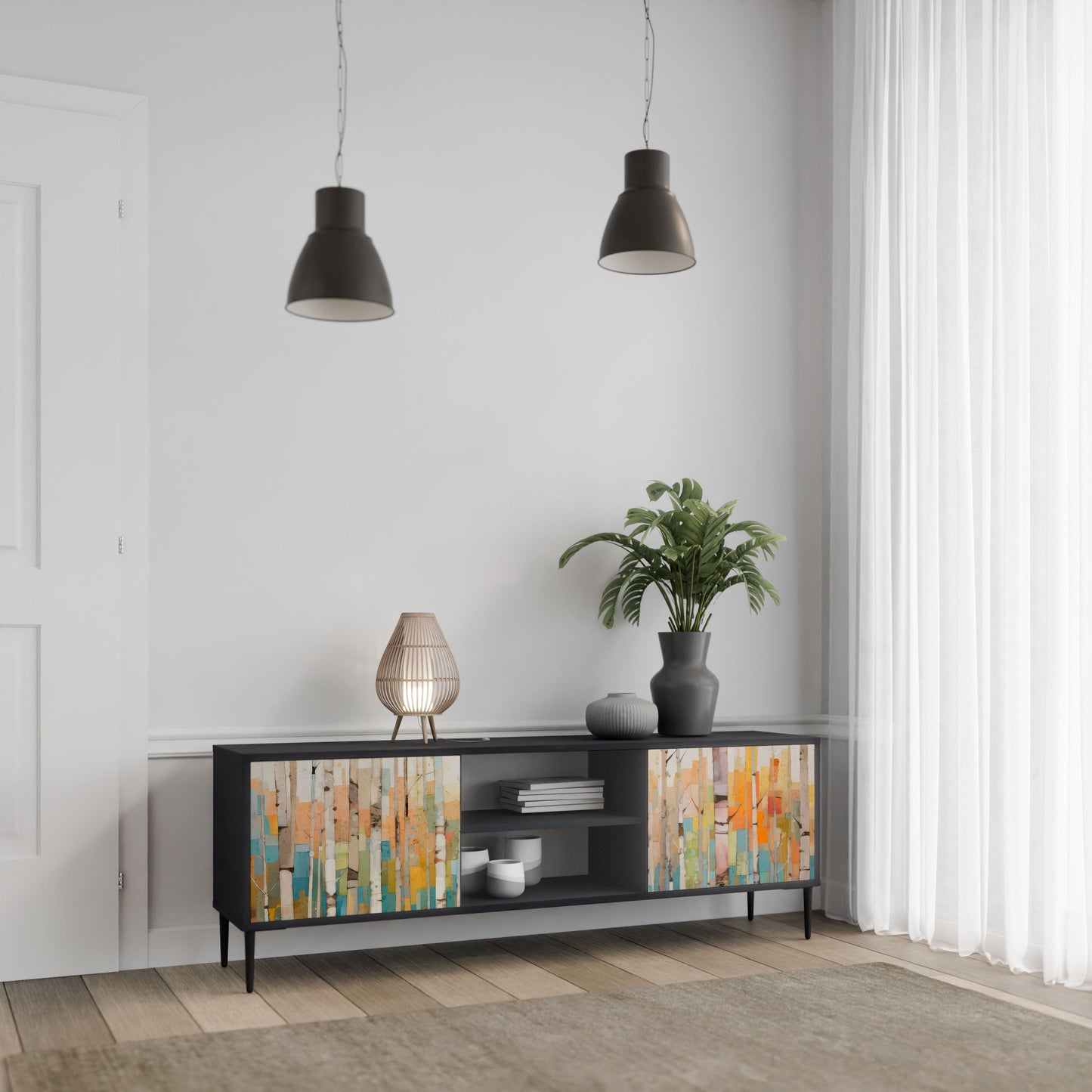 BIRCH KALEIDOSCOPE 2-Door TV Stand in Black Finish