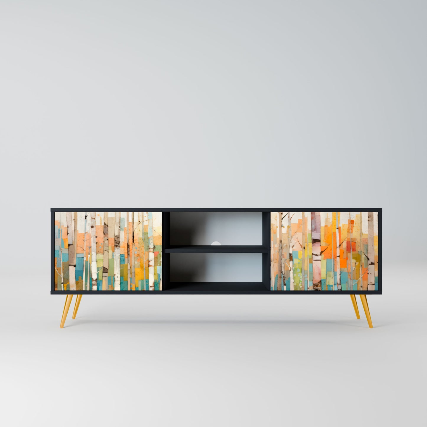 BIRCH KALEIDOSCOPE 2-Door TV Stand in Black Finish