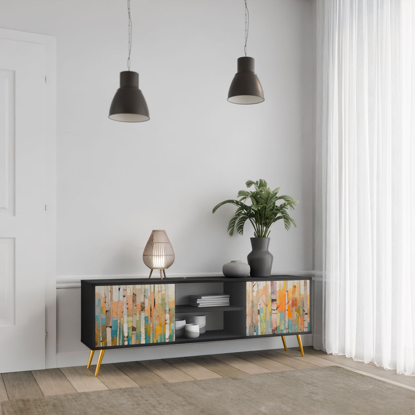 BIRCH KALEIDOSCOPE 2-Door TV Stand in Black Finish