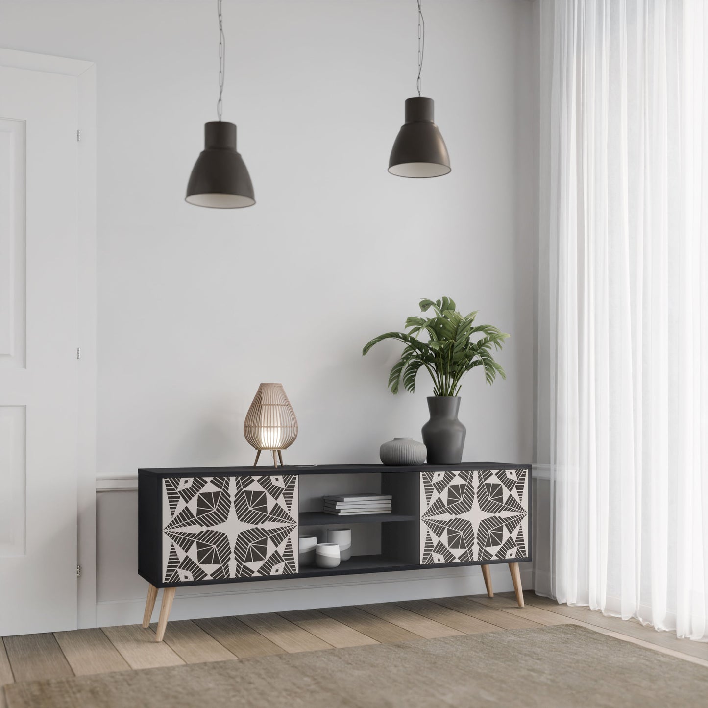 MONOCHROME NEXUS 2-Door TV Stand in Black Finish