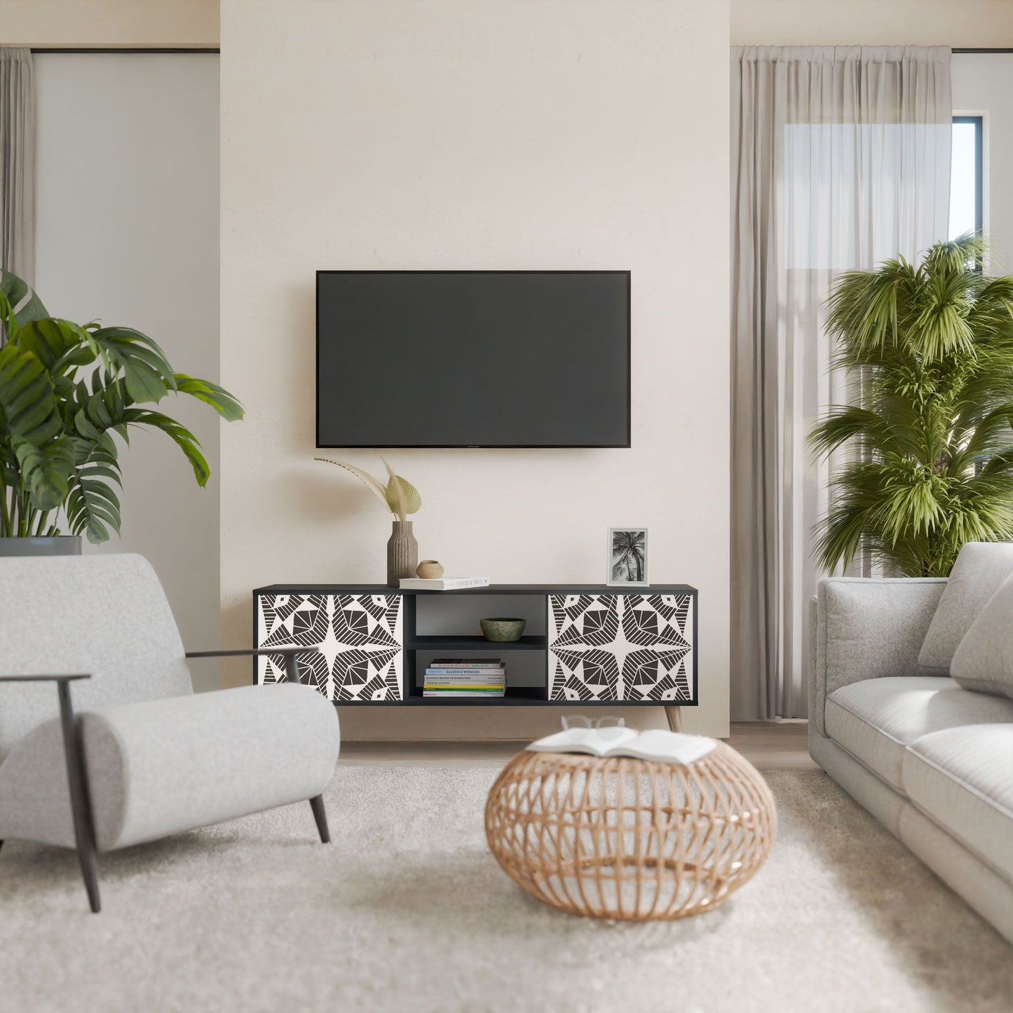 MONOCHROME NEXUS 2-Door TV Stand in Black Finish