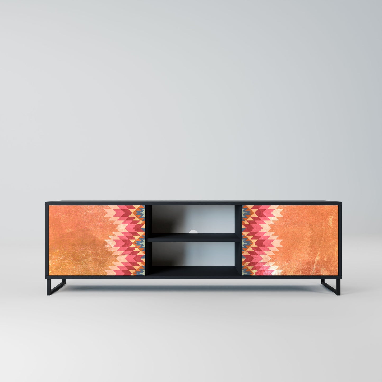 INDIAN FOLK 2-Door TV Stand in Black Finish