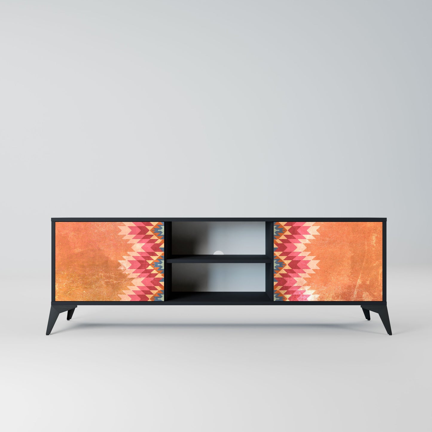 INDIAN FOLK 2-Door TV Stand in Black Finish