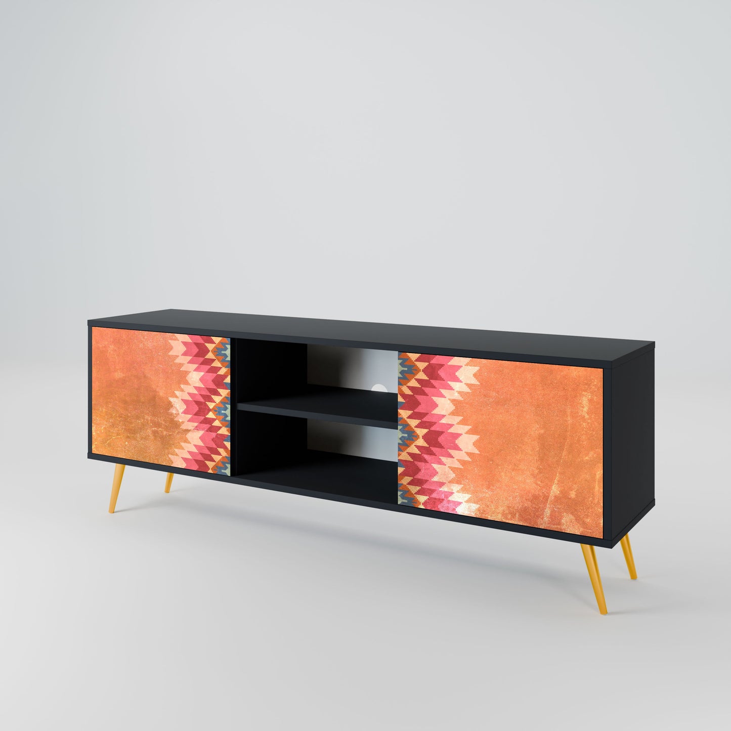 INDIAN FOLK 2-Door TV Stand in Black Finish