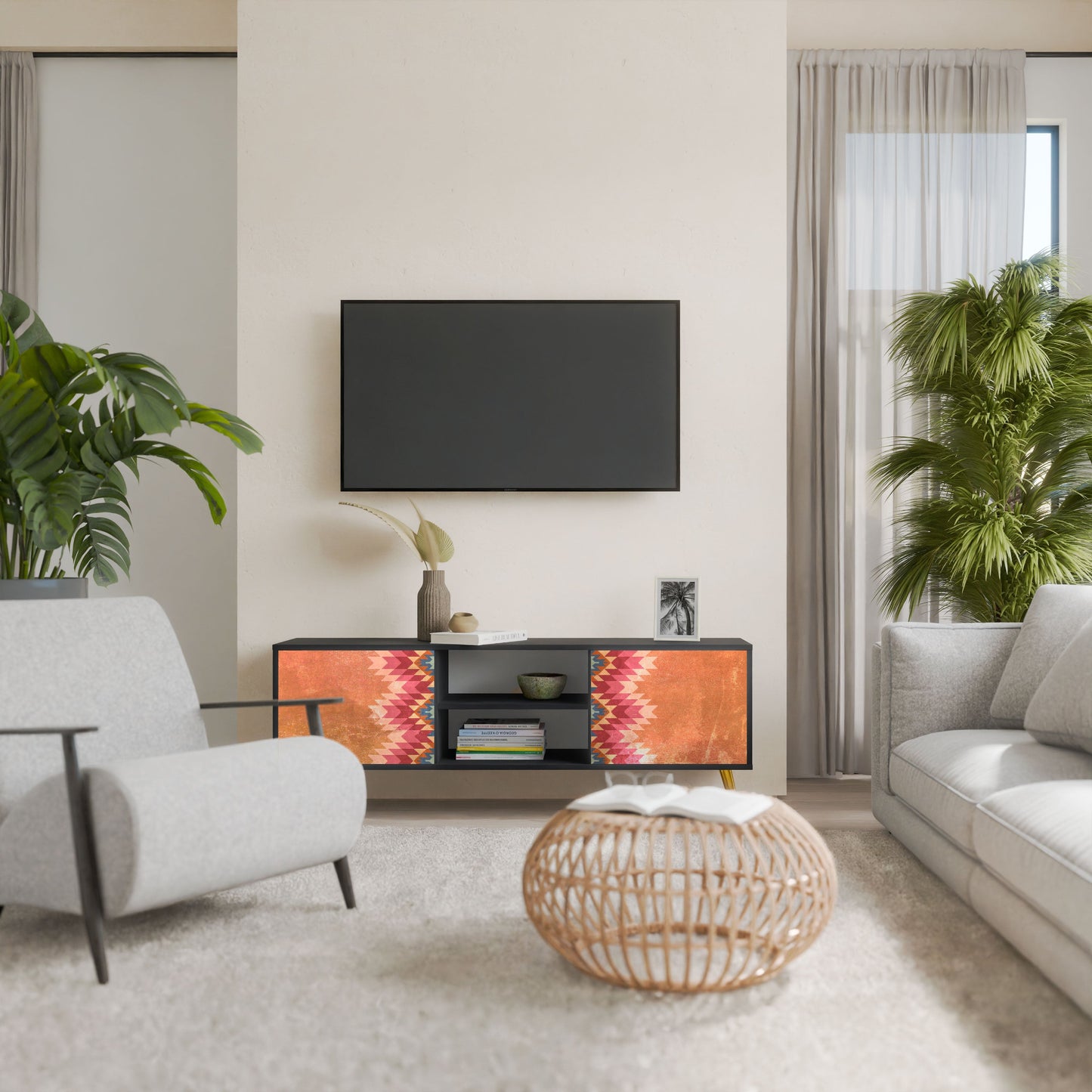 INDIAN FOLK 2-Door TV Stand in Black Finish