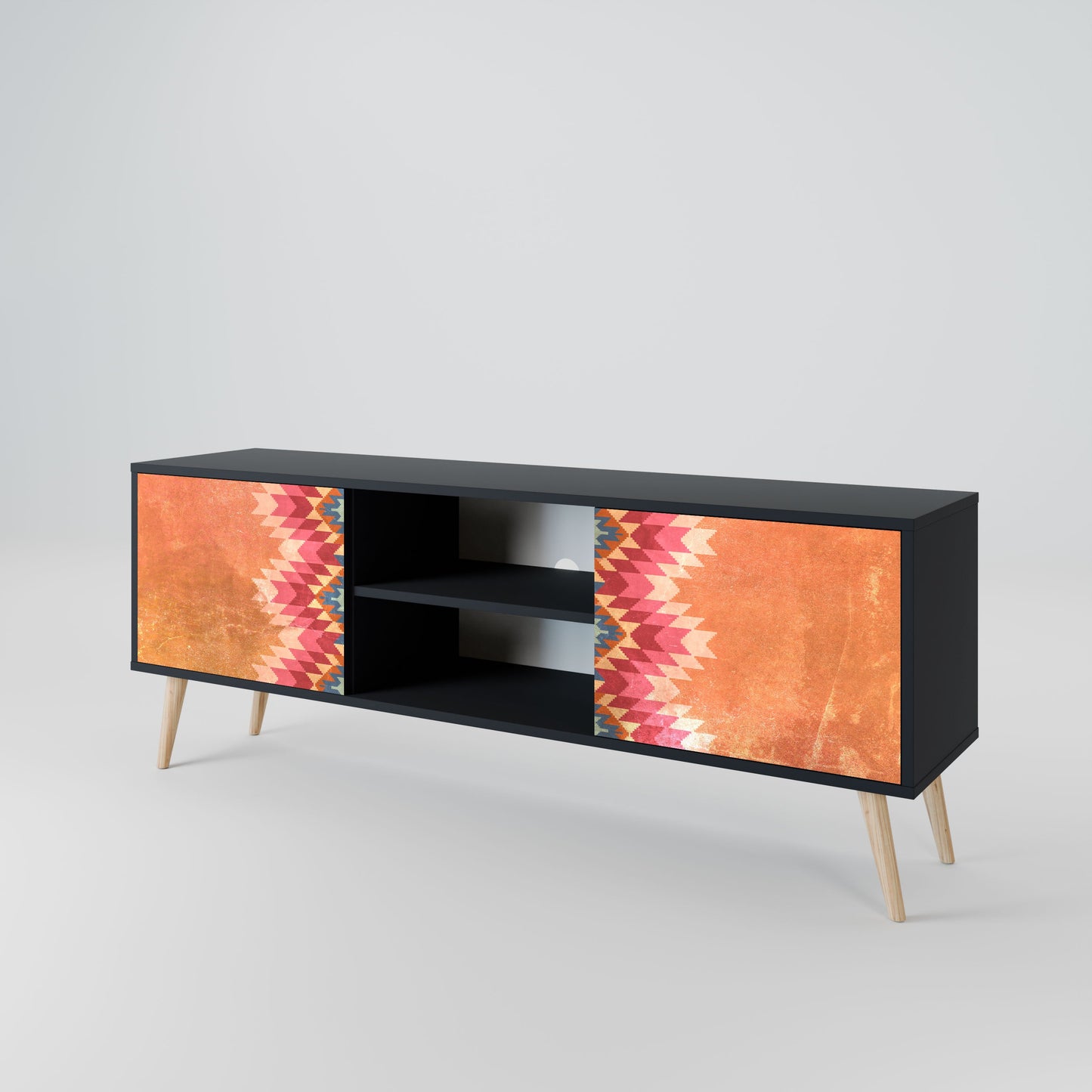 INDIAN FOLK 2-Door TV Stand in Black Finish