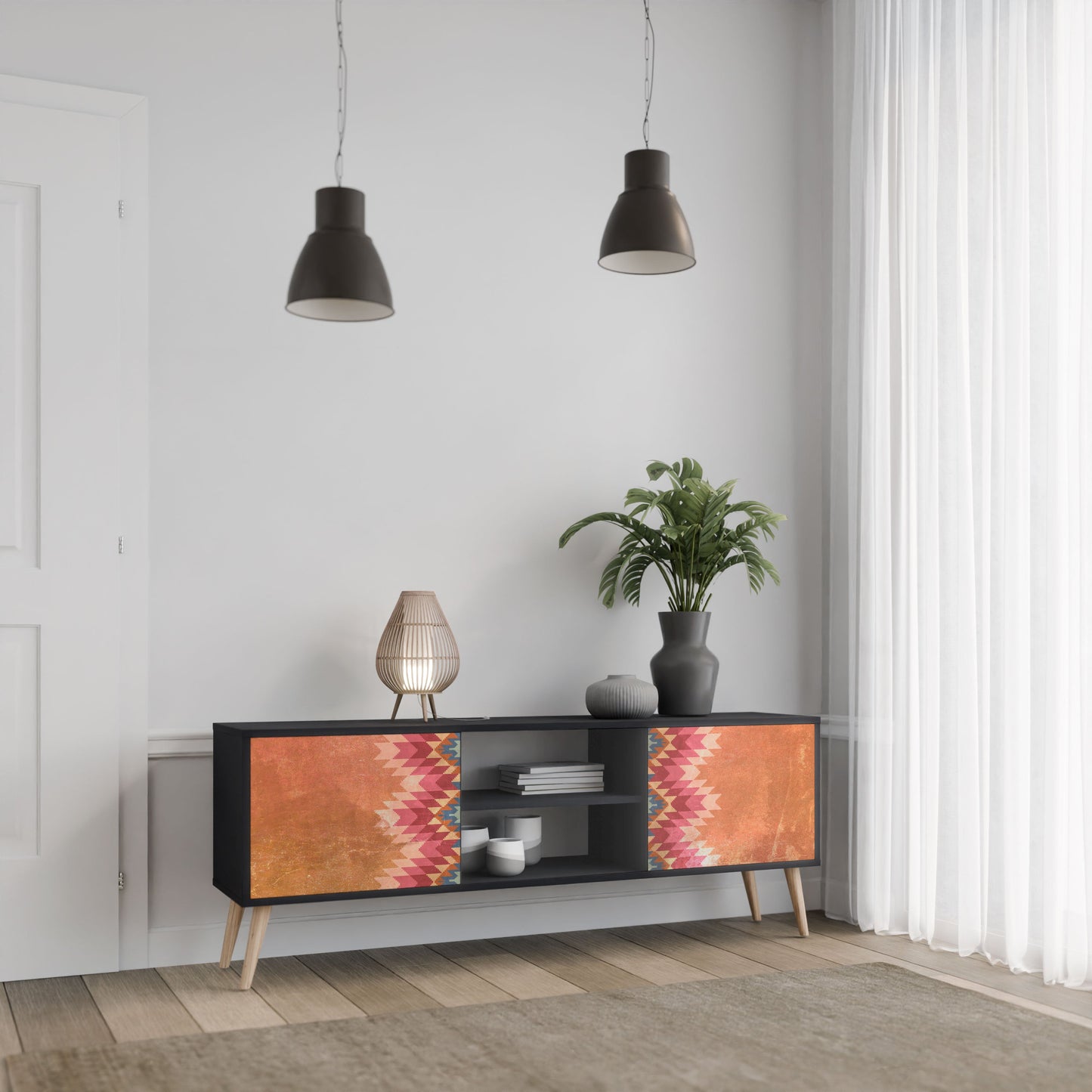 INDIAN FOLK 2-Door TV Stand in Black Finish