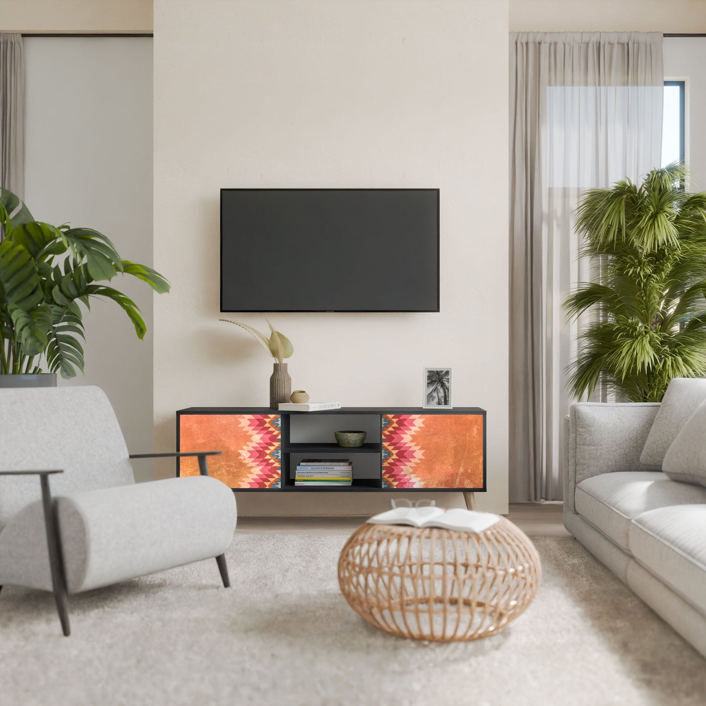 INDIAN FOLK 2-Door TV Stand in Black Finish