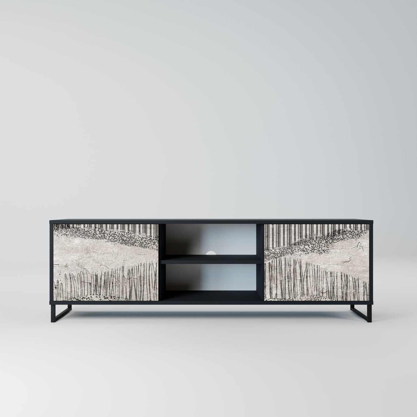GRAIN LINES 2-Door TV Stand in Black Finish