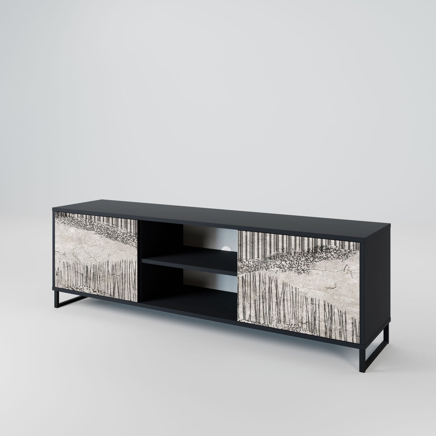 GRAIN LINES 2-Door TV Stand in Black Finish