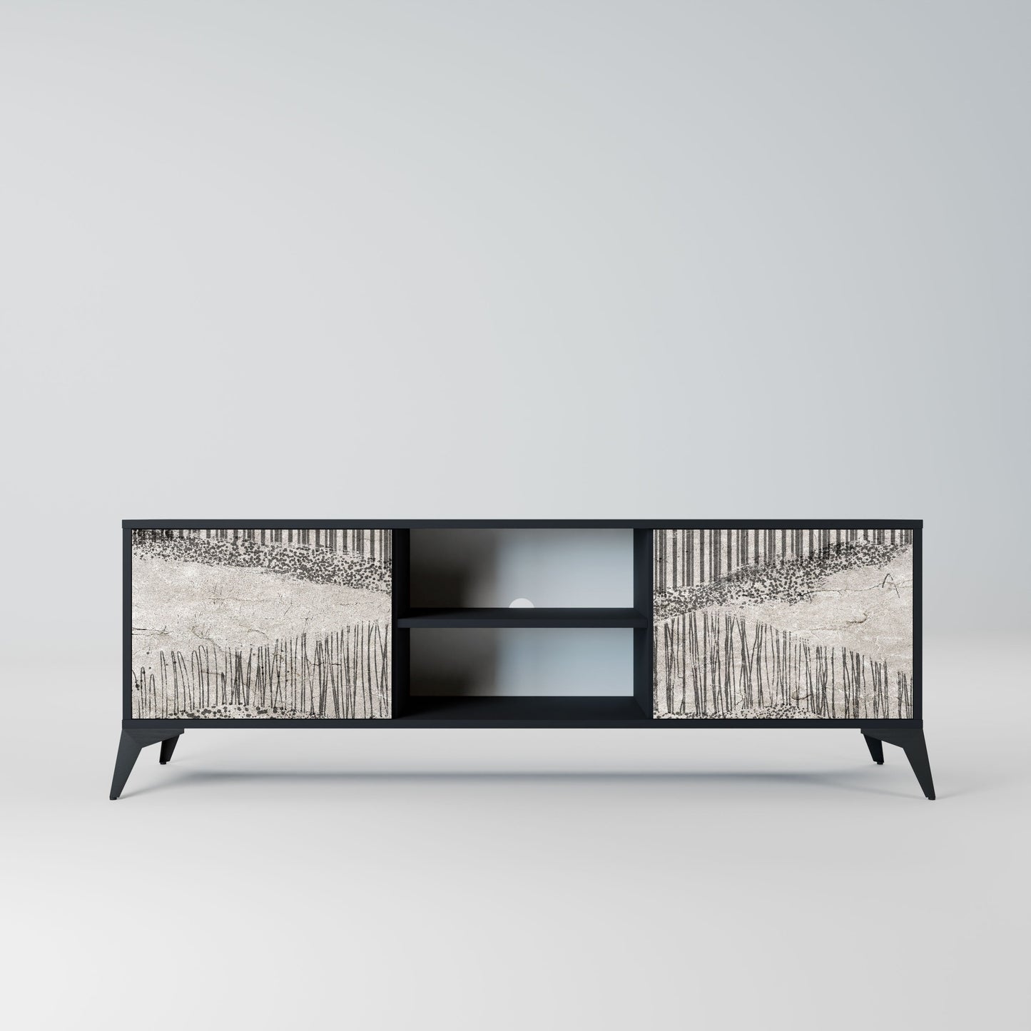 GRAIN LINES 2-Door TV Stand in Black Finish