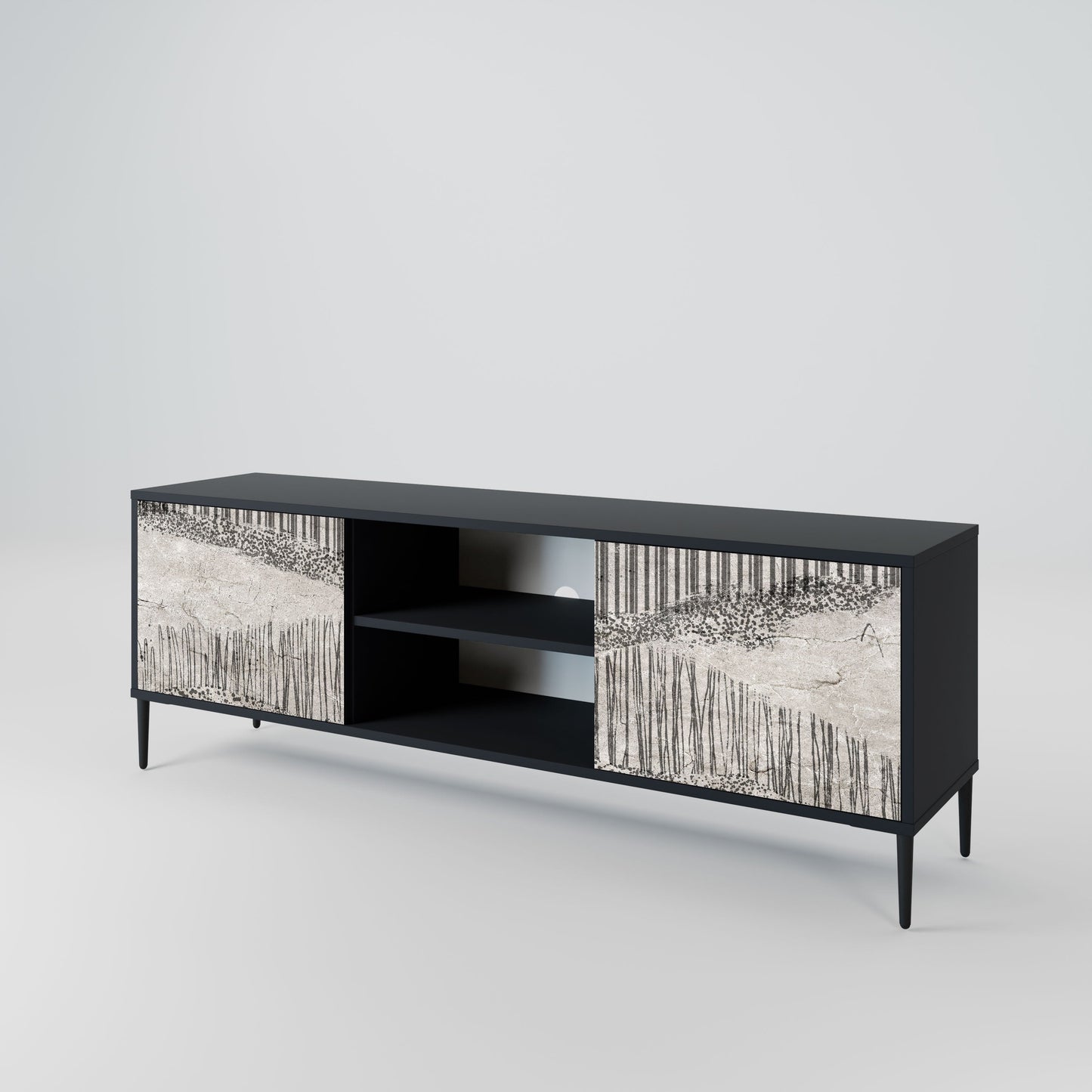 GRAIN LINES 2-Door TV Stand in Black Finish