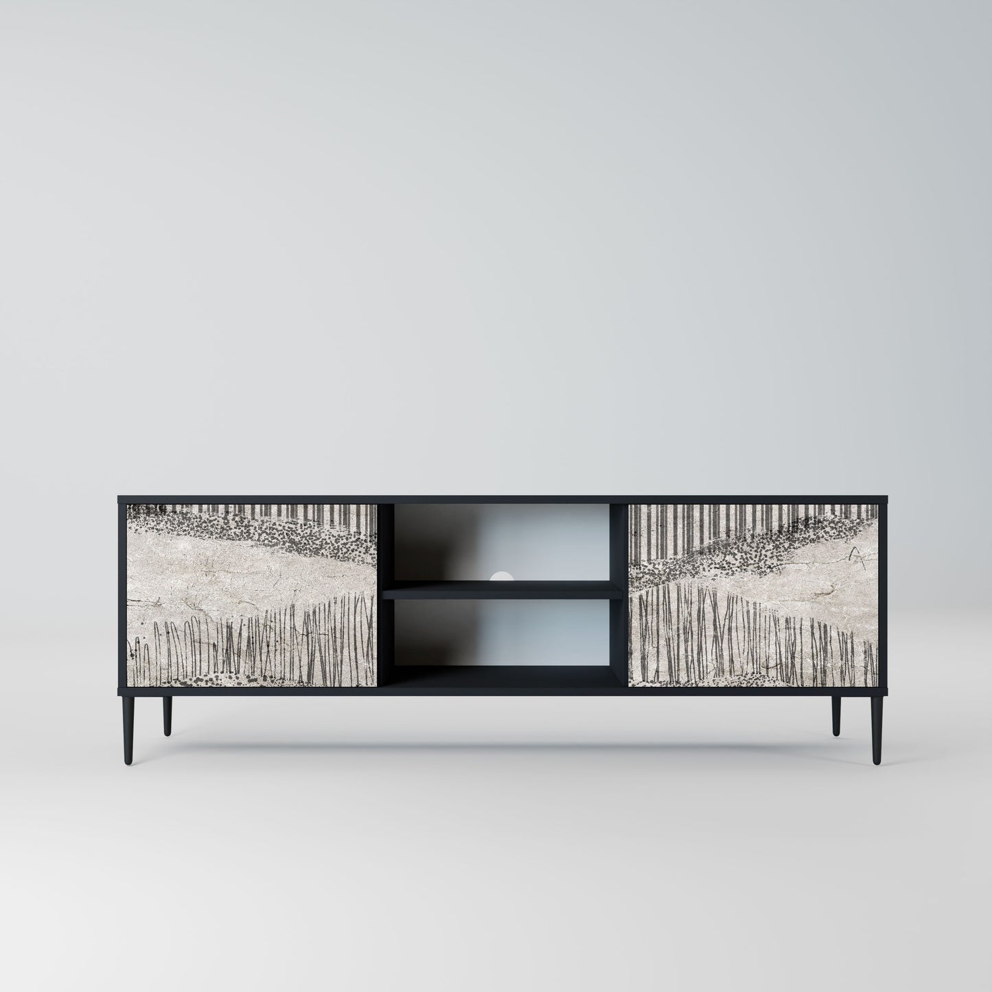 GRAIN LINES 2-Door TV Stand in Black Finish