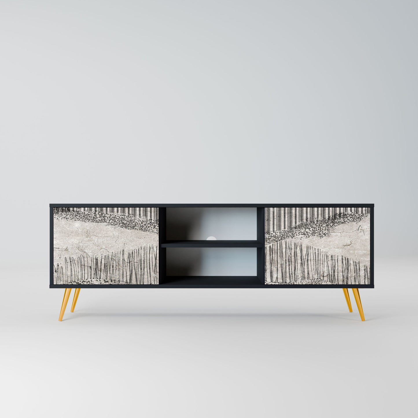 GRAIN LINES 2-Door TV Stand in Black Finish