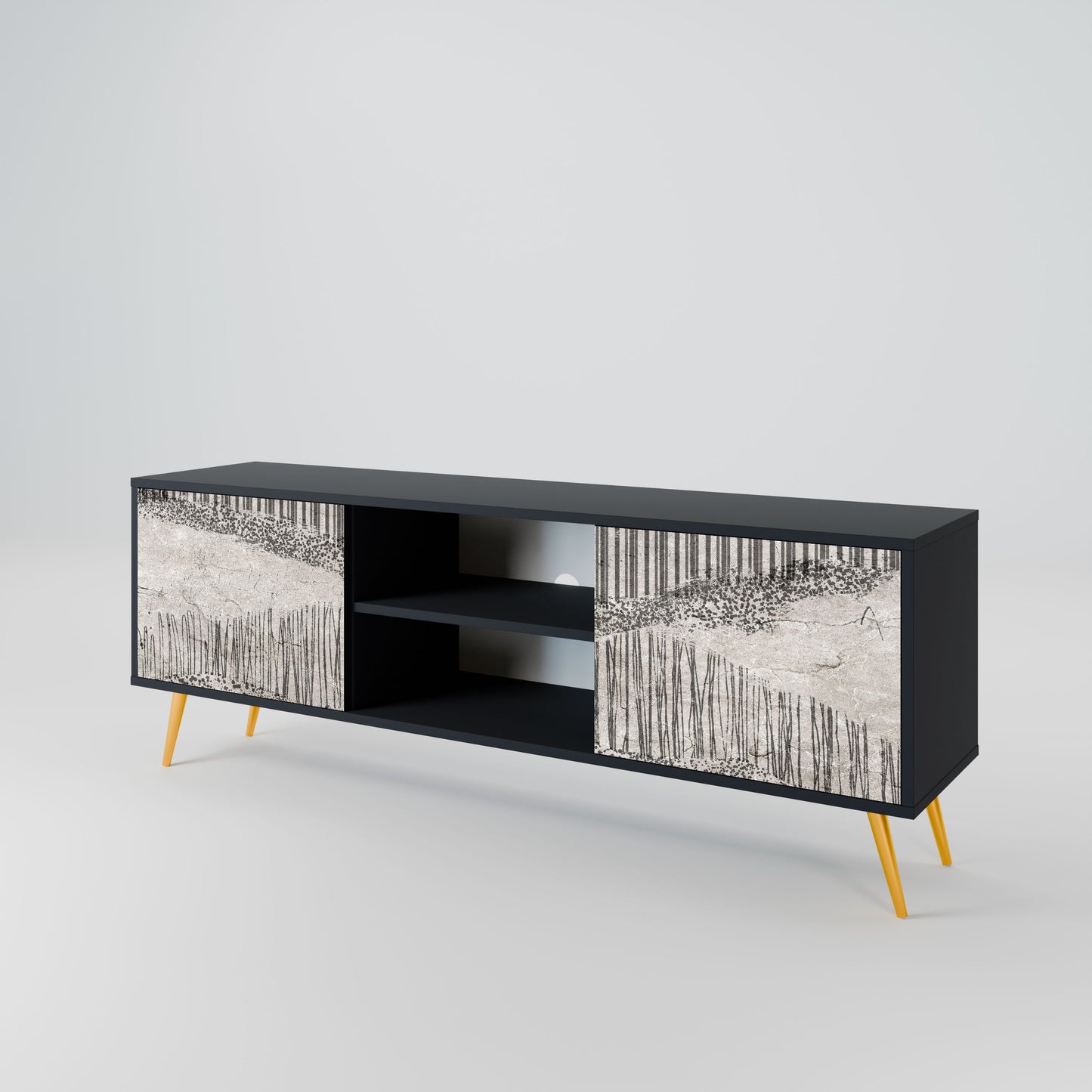GRAIN LINES 2-Door TV Stand in Black Finish