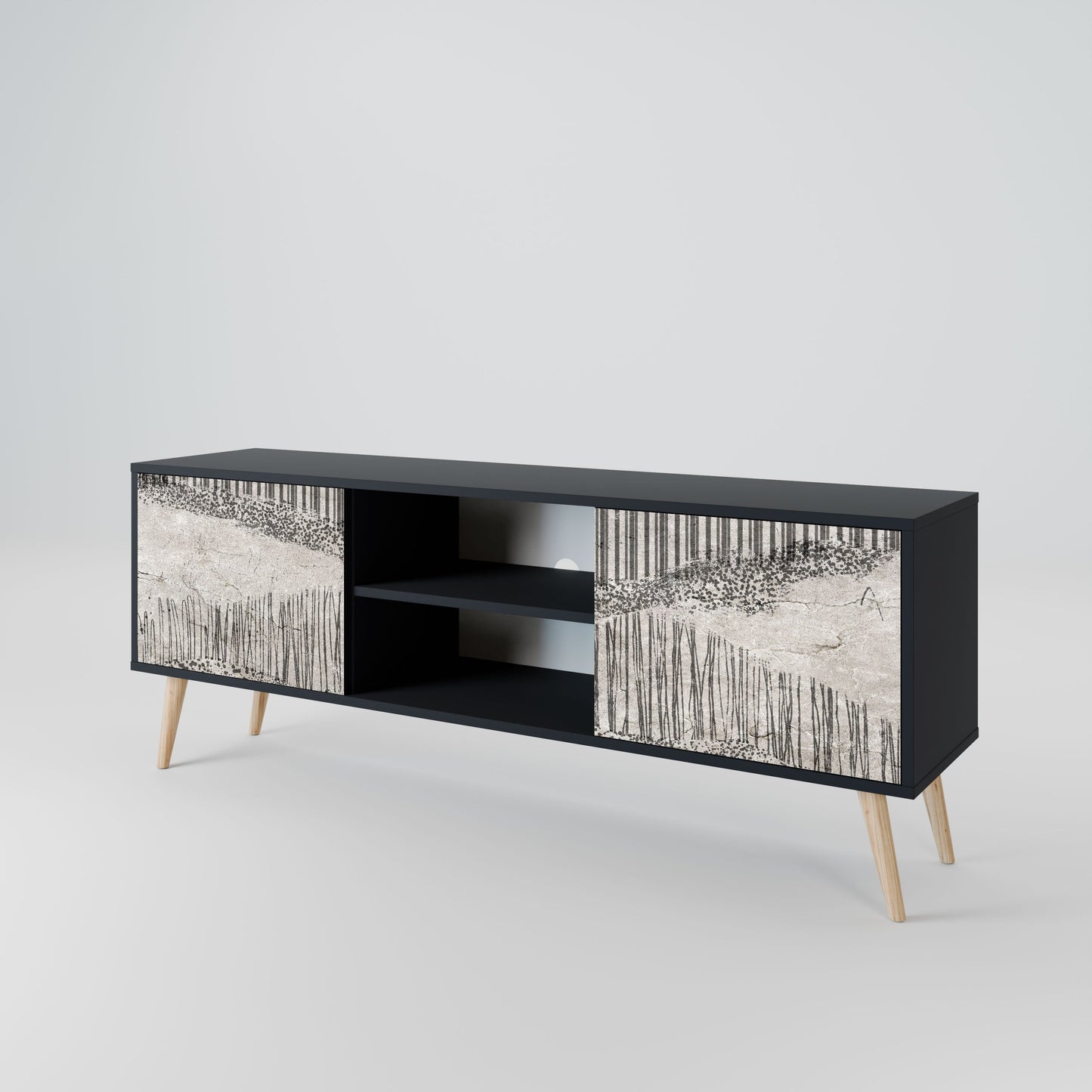 GRAIN LINES 2-Door TV Stand in Black Finish