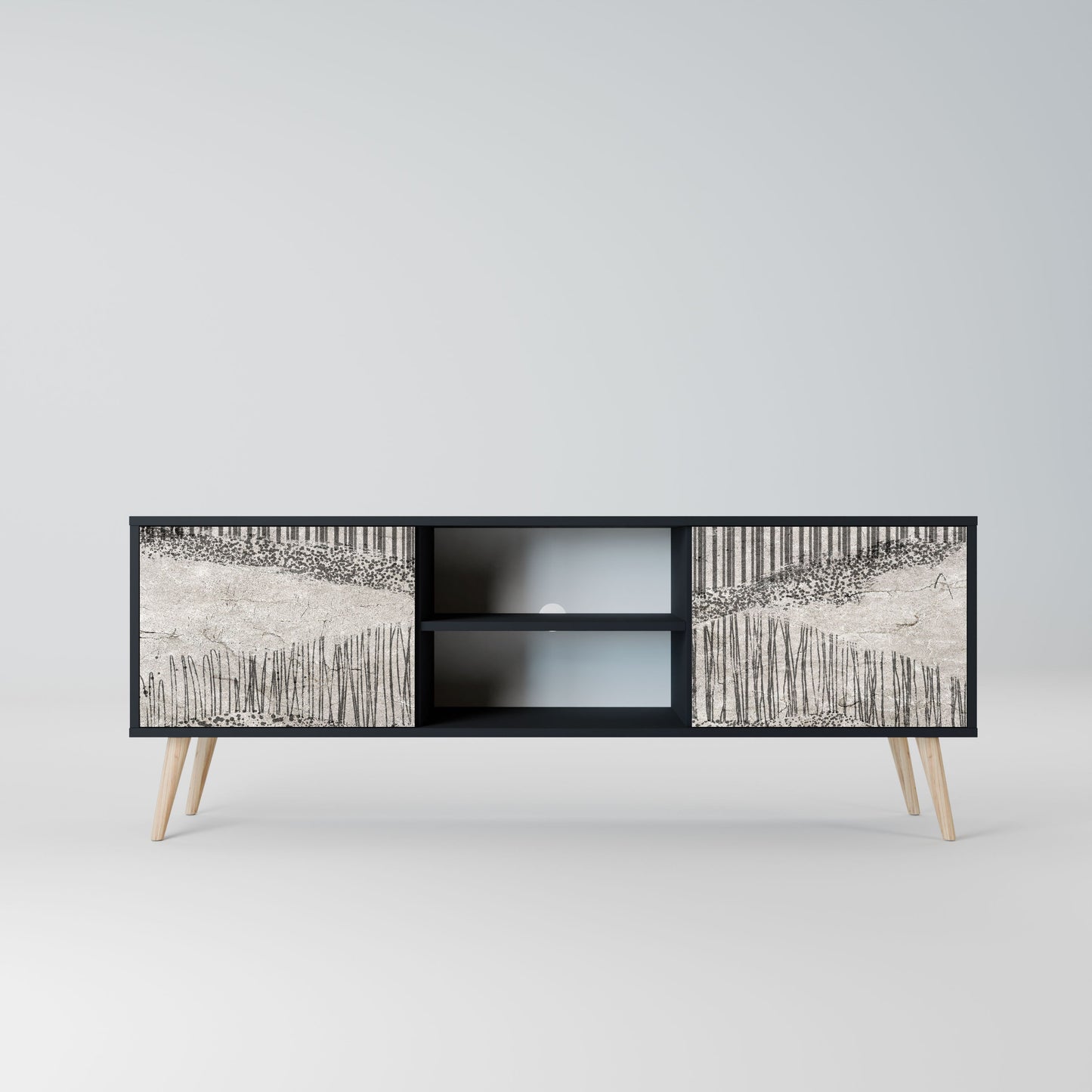 GRAIN LINES 2-Door TV Stand in Black Finish