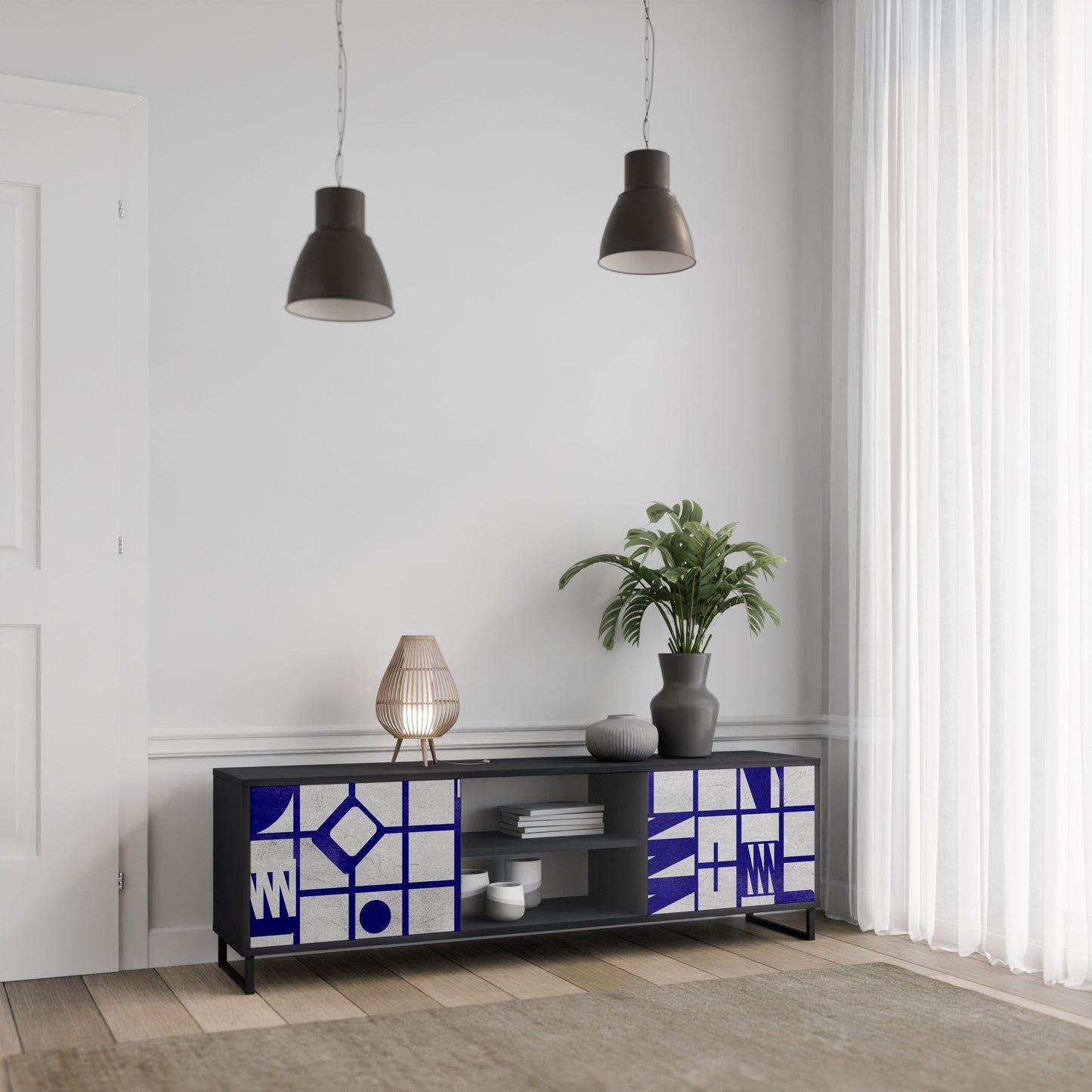 THE RIGHT PLACES 2-Door TV Stand in Black Finish