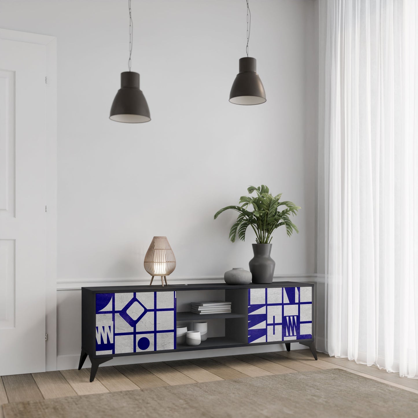 THE RIGHT PLACES 2-Door TV Stand in Black Finish