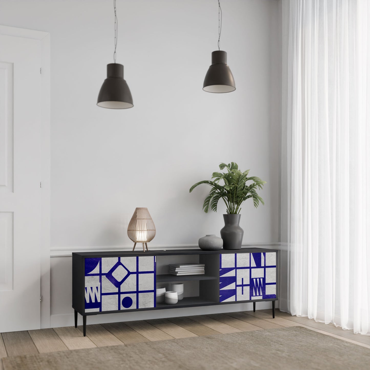 THE RIGHT PLACES 2-Door TV Stand in Black Finish