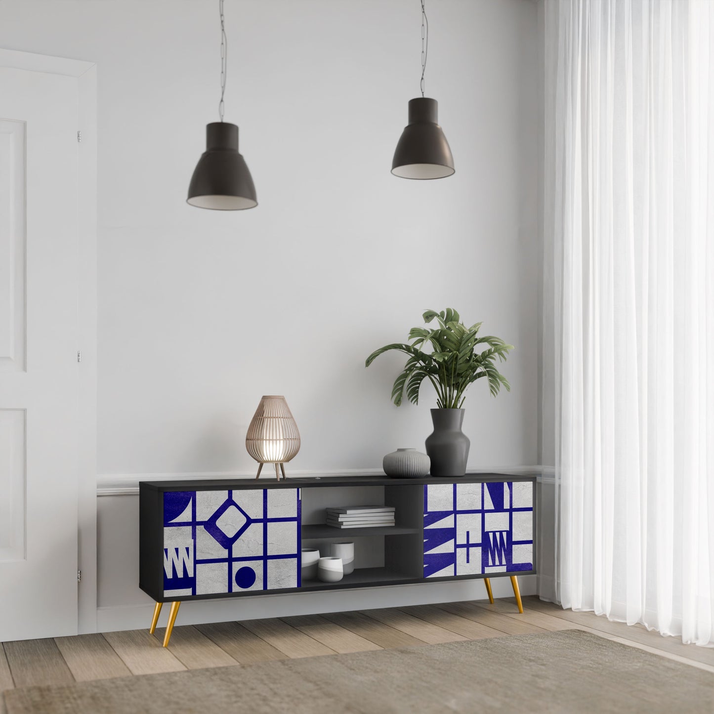 THE RIGHT PLACES 2-Door TV Stand in Black Finish