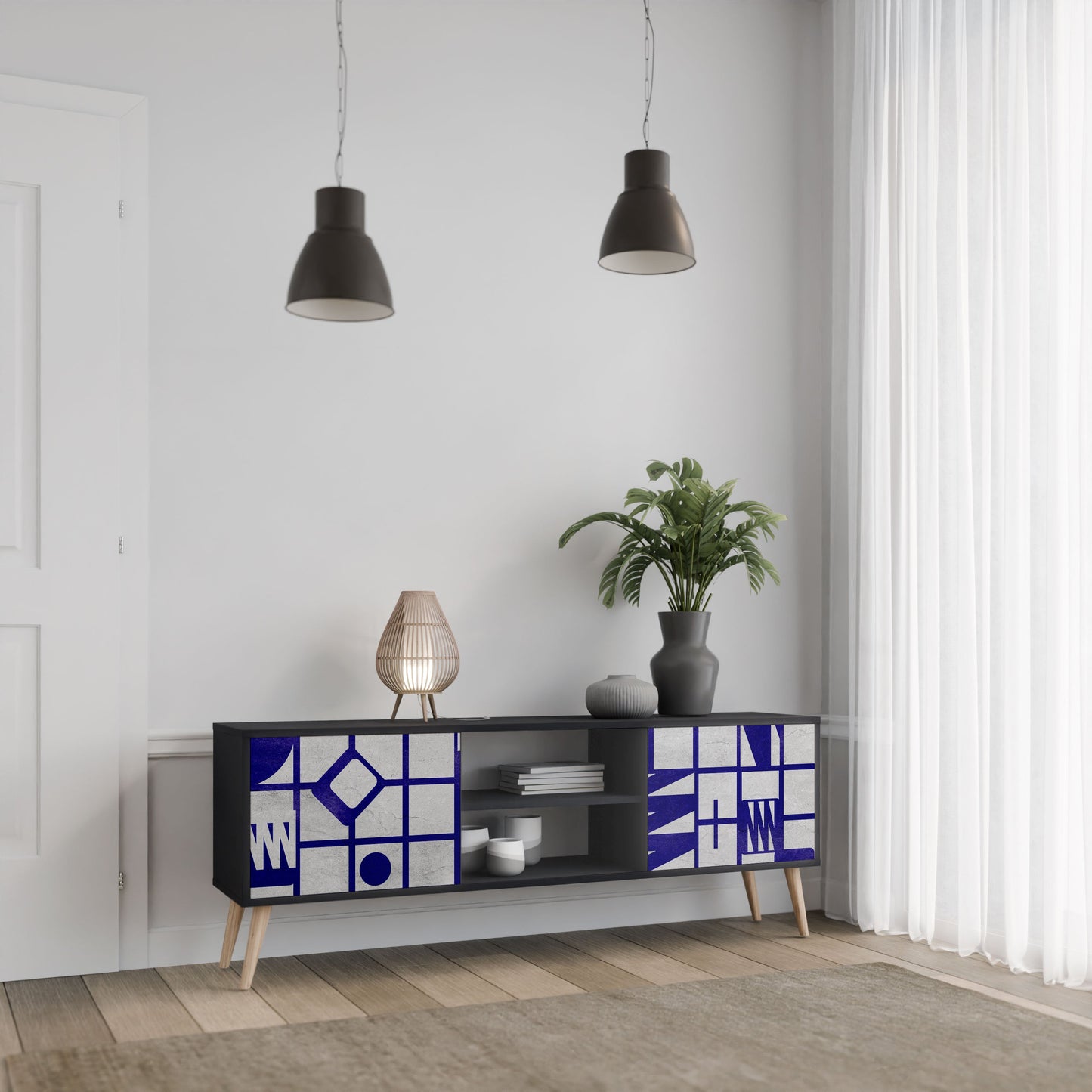 THE RIGHT PLACES 2-Door TV Stand in Black Finish