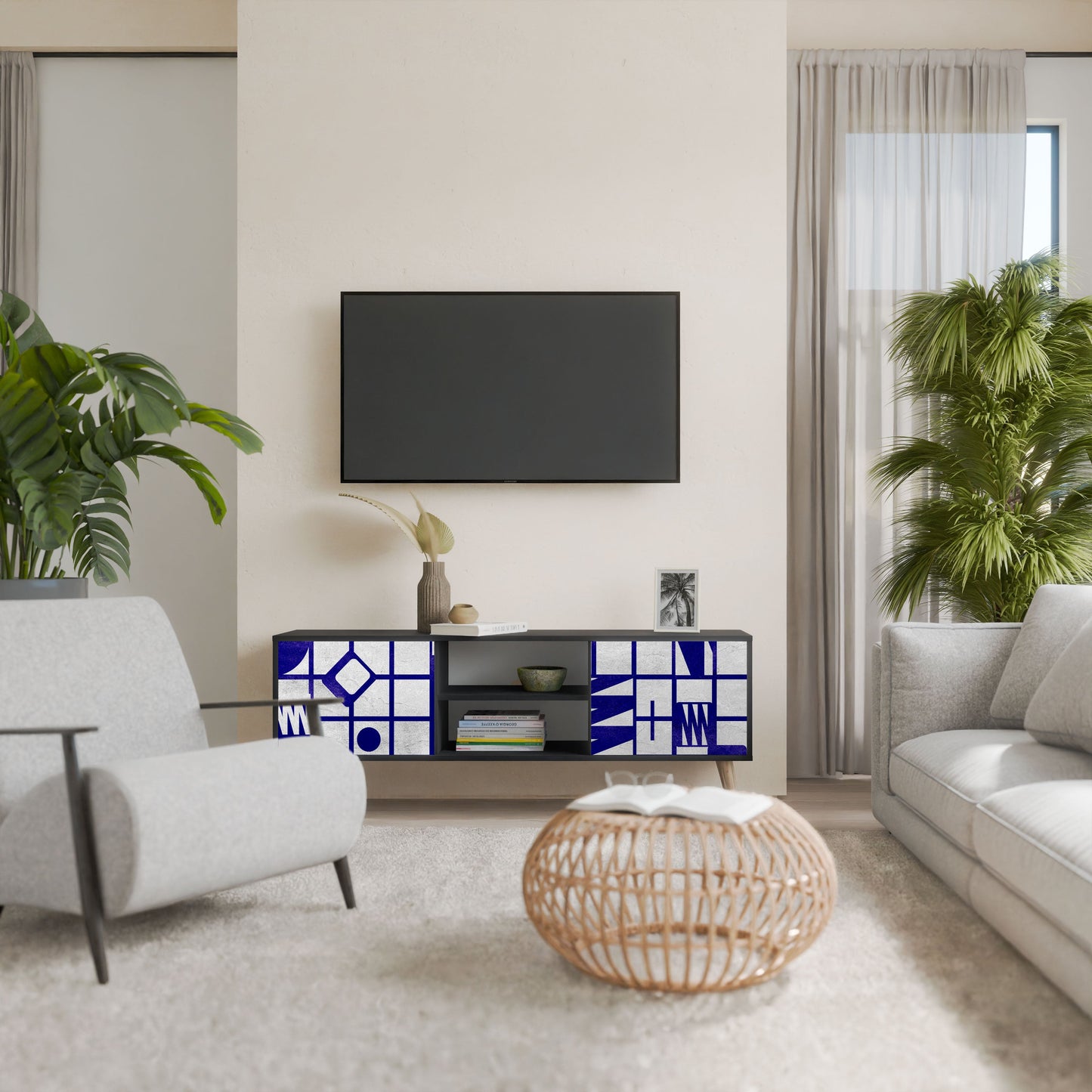 THE RIGHT PLACES 2-Door TV Stand in Black Finish