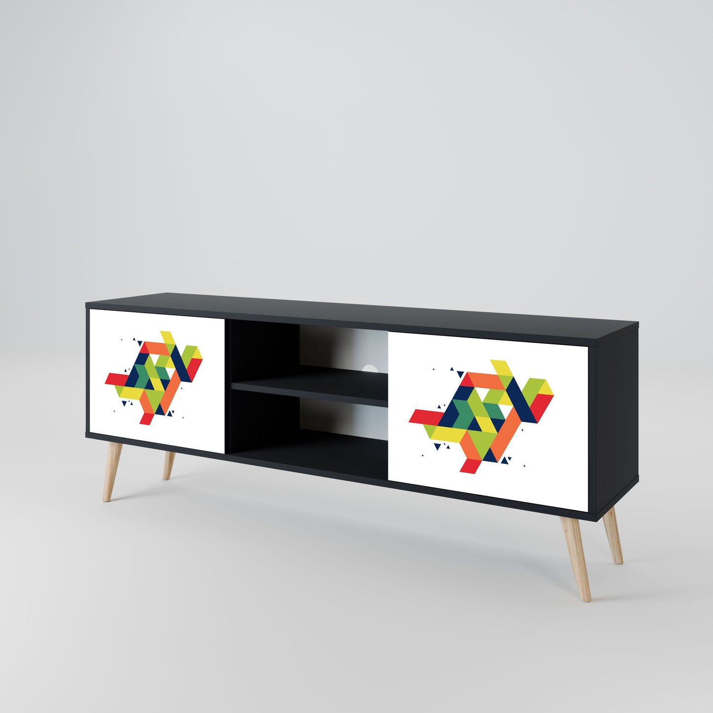 FUTURE SIGN 2-Door TV Stand in Black Finish