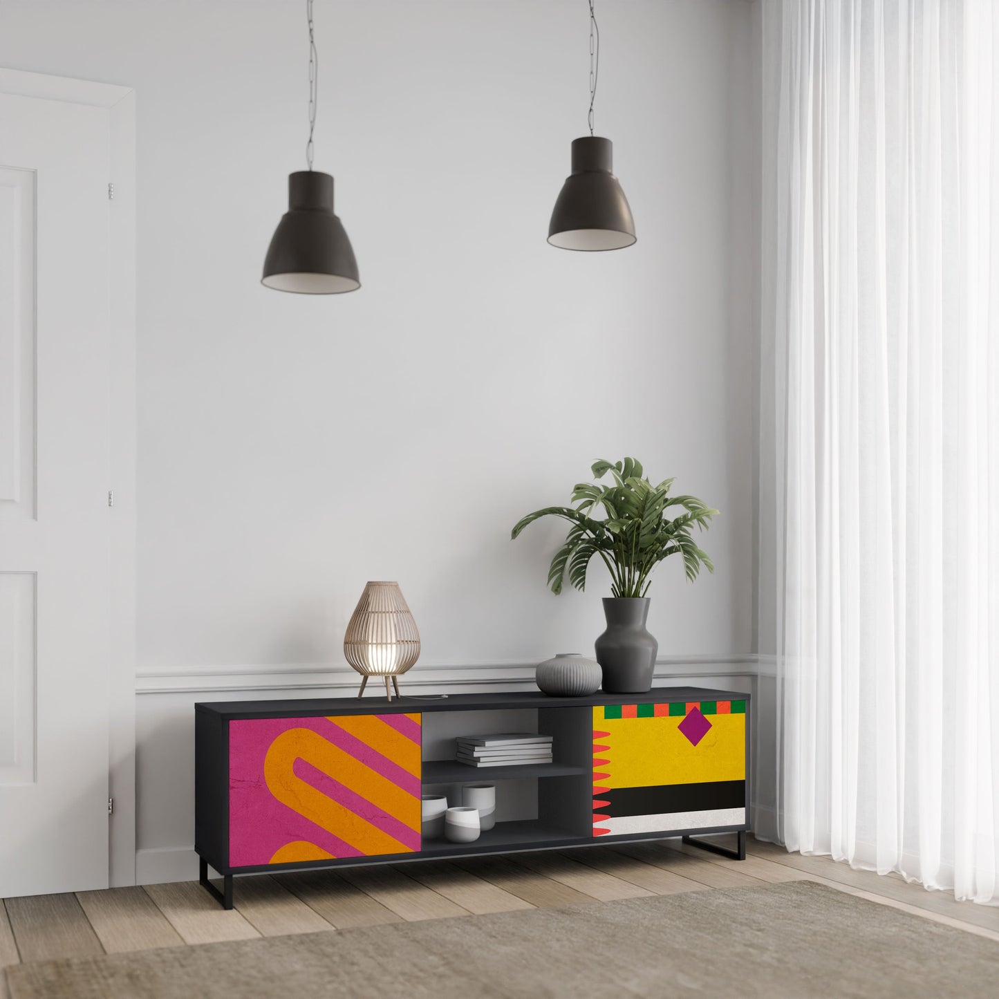 VIVID ART 2-Door TV Stand in Black Finish
