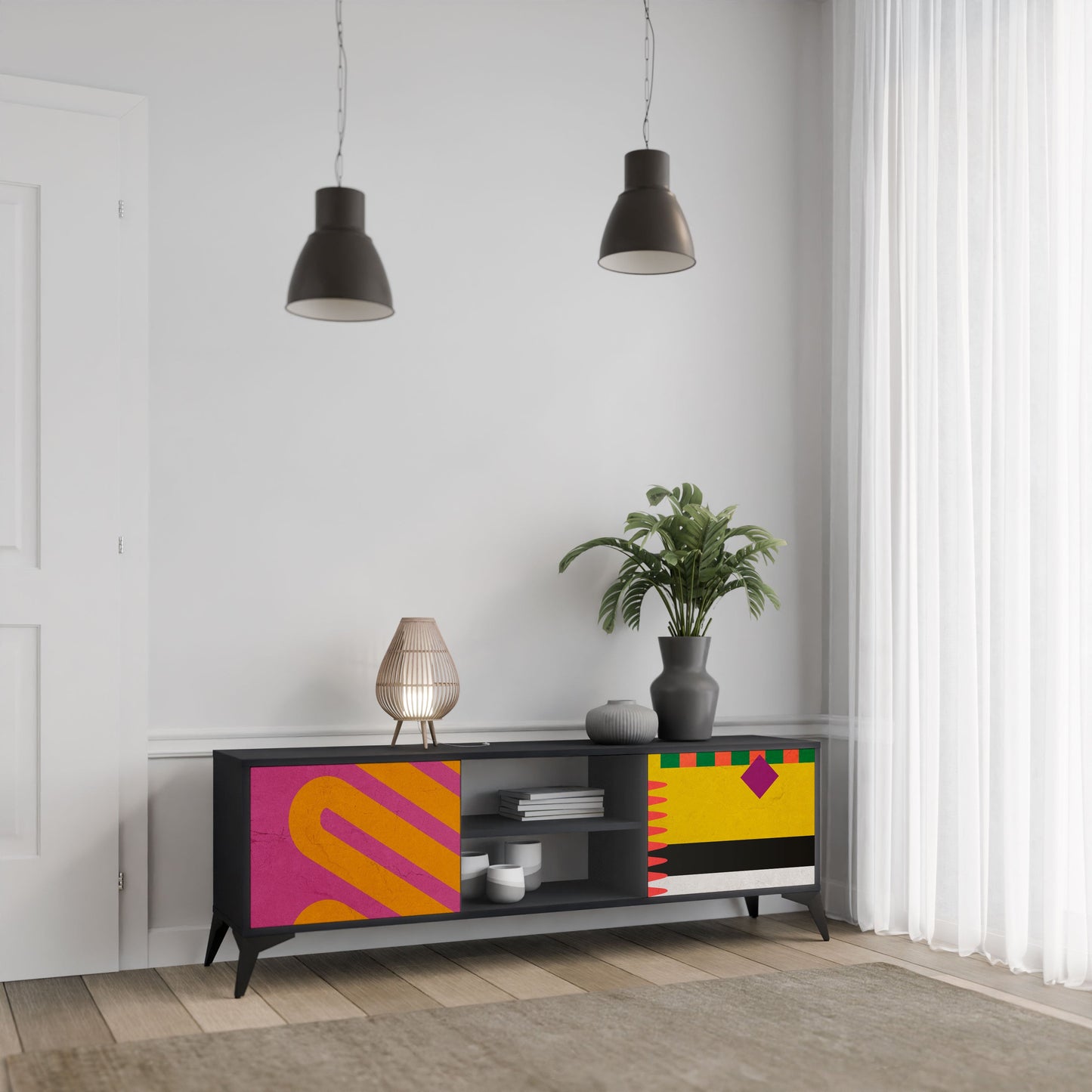 VIVID ART 2-Door TV Stand in Black Finish