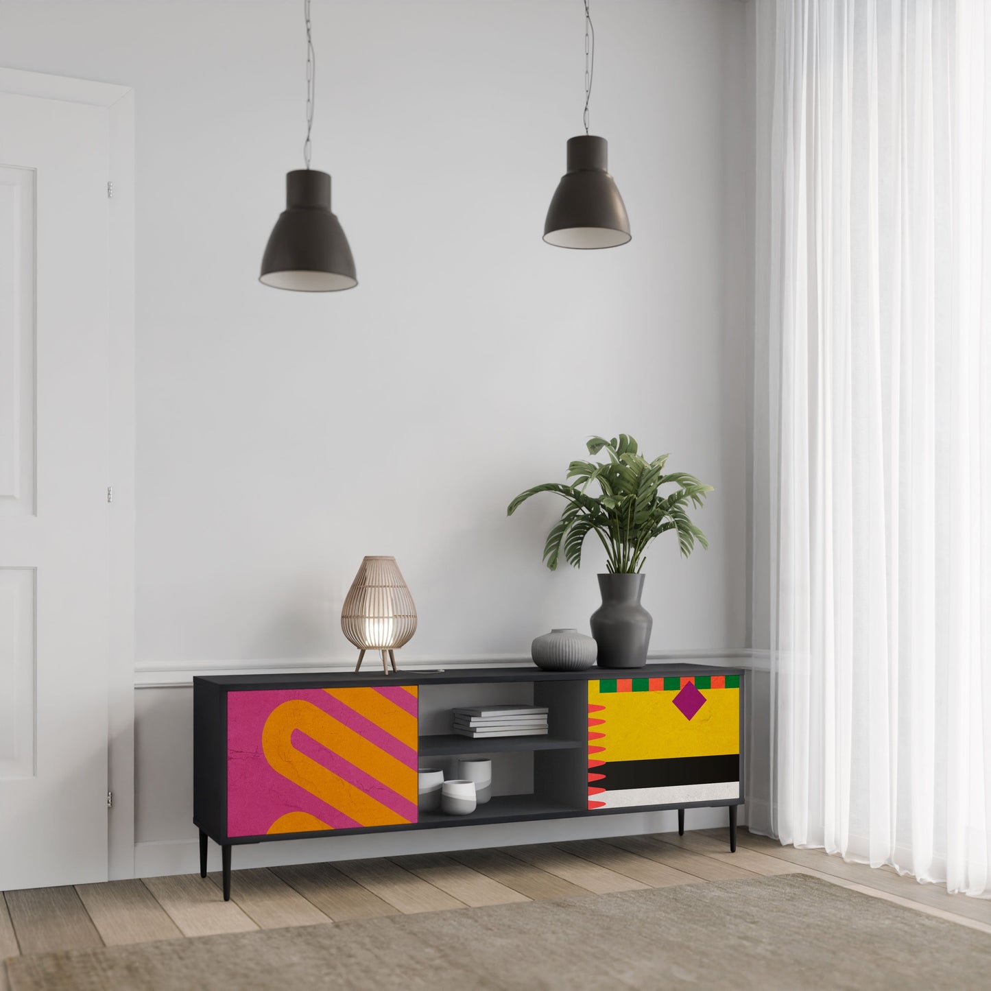 VIVID ART 2-Door TV Stand in Black Finish