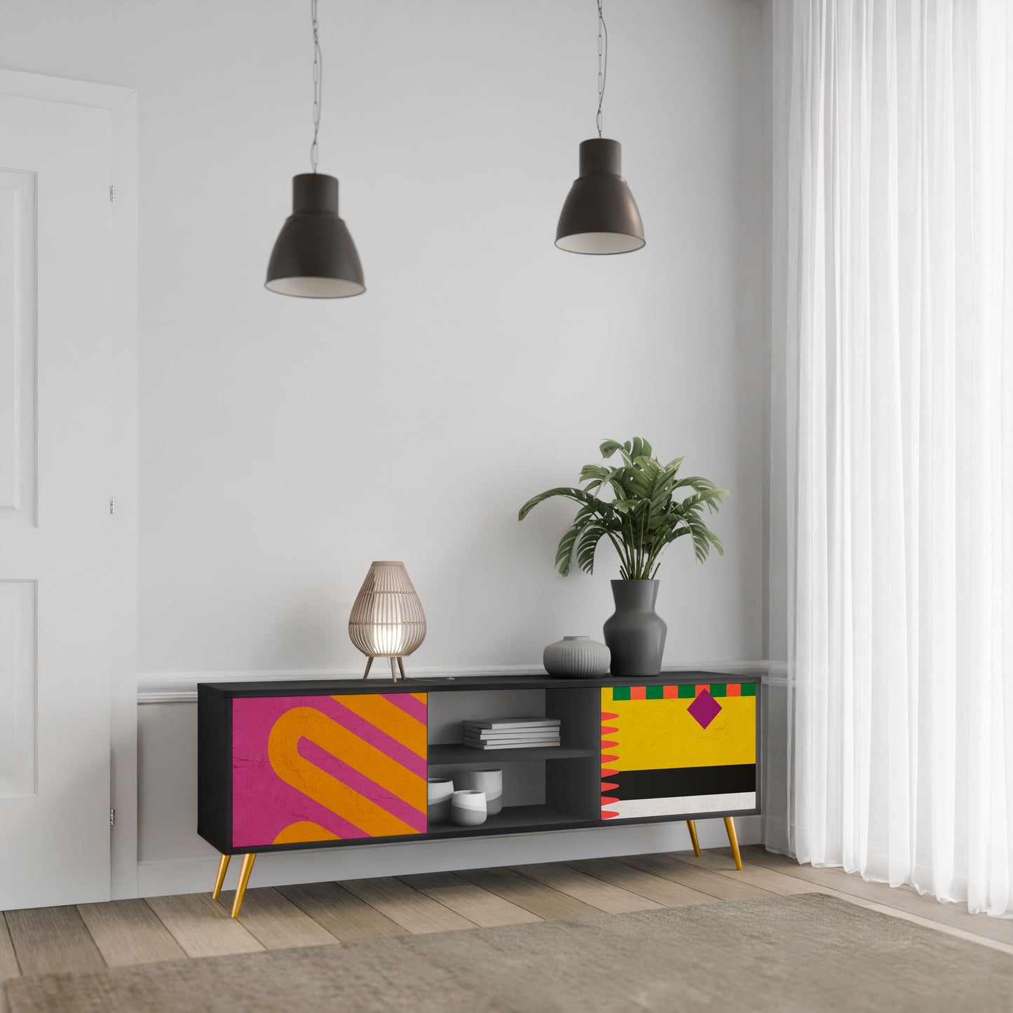 VIVID ART 2-Door TV Stand in Black Finish