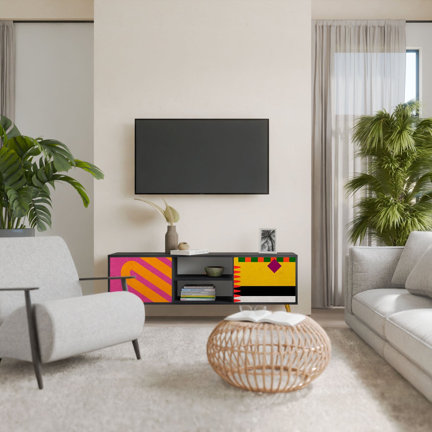 VIVID ART 2-Door TV Stand in Black Finish