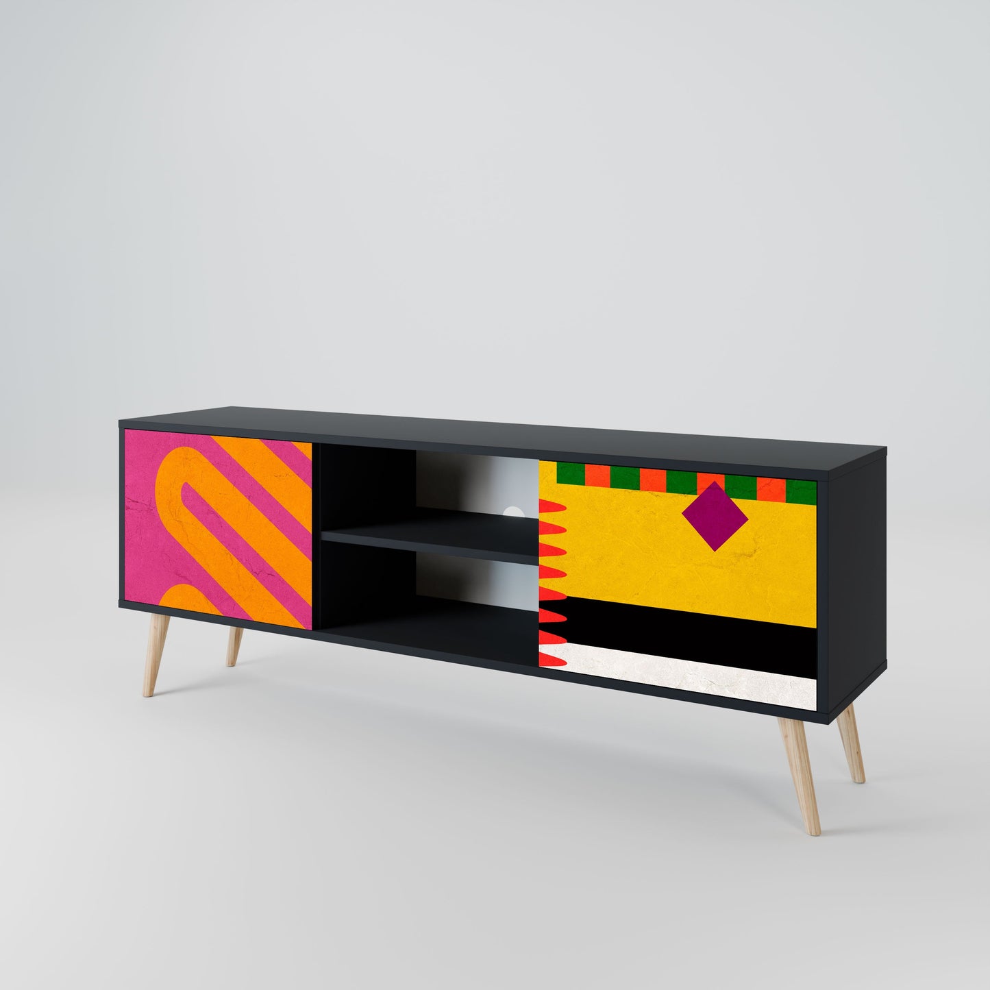 VIVID ART 2-Door TV Stand in Black Finish