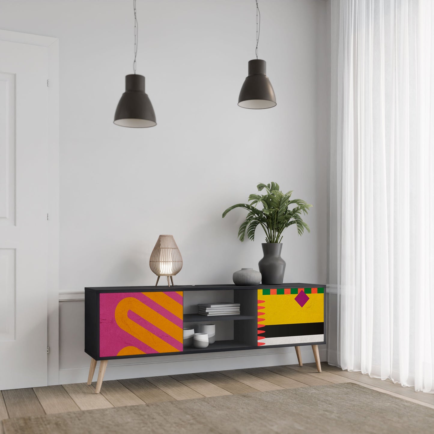 VIVID ART 2-Door TV Stand in Black Finish