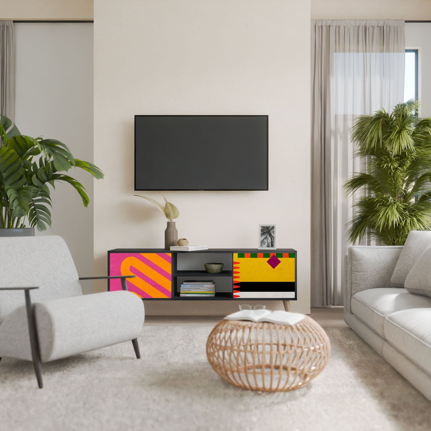 VIVID ART 2-Door TV Stand in Black Finish