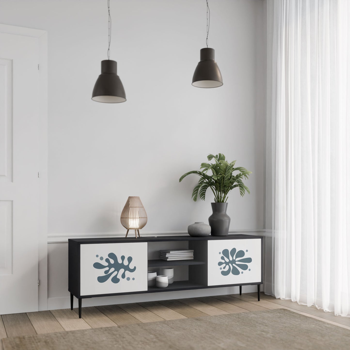 Mobile TV WONDERLAND VEGETATION a 2 ante con finitura nera