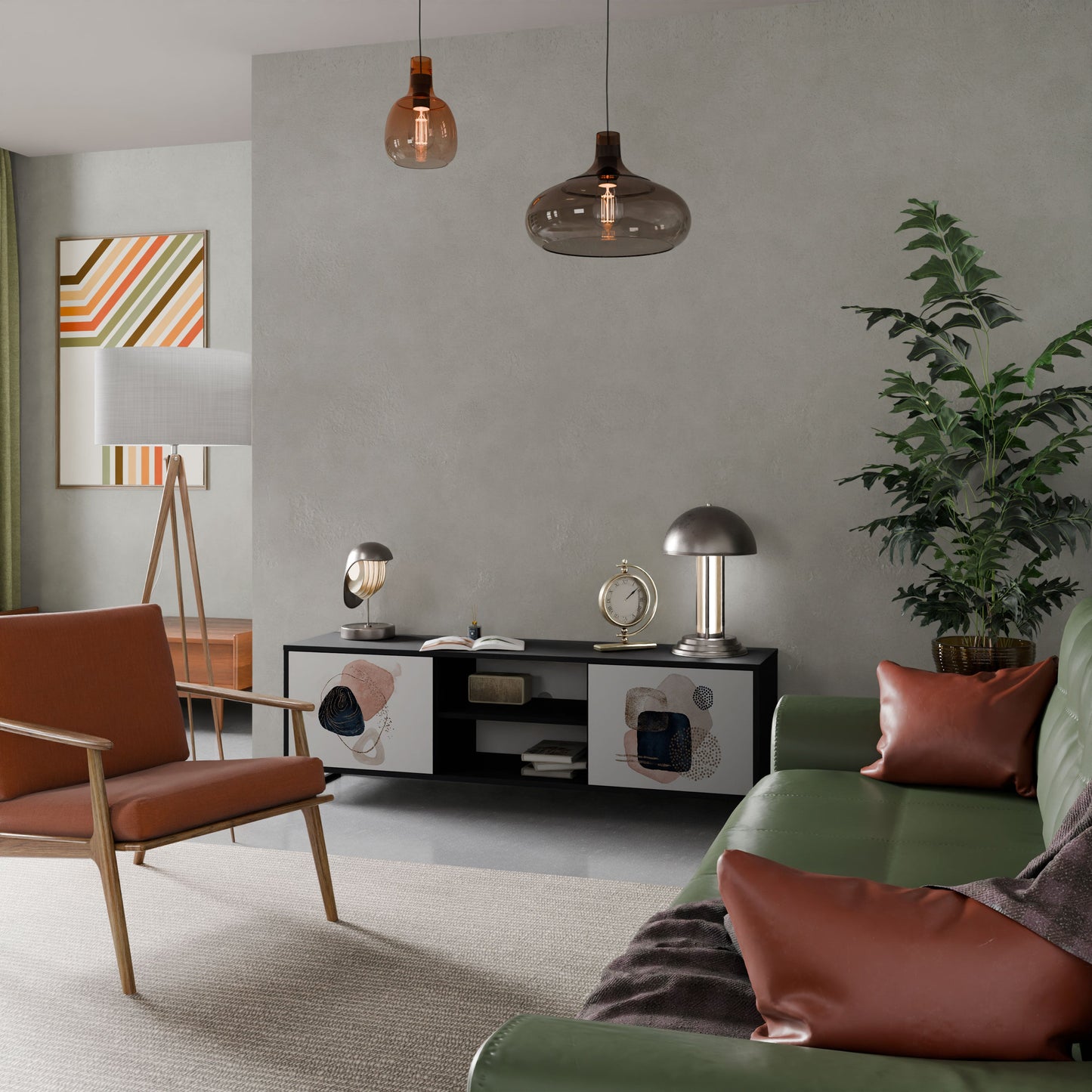 Mobile TV a 2 ante COLORFUL SHAPES in finitura nera